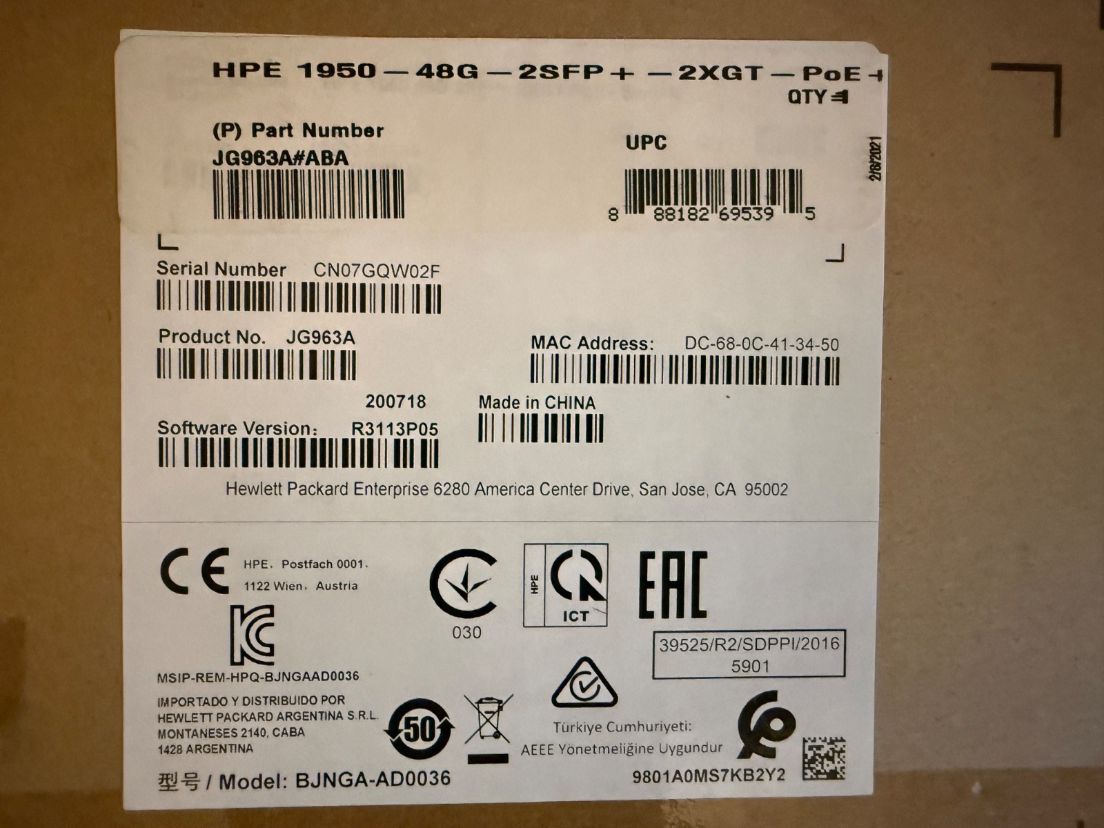 JG963A HPE  1950-48G-2SFP+-2XGT-PoE+ Switch