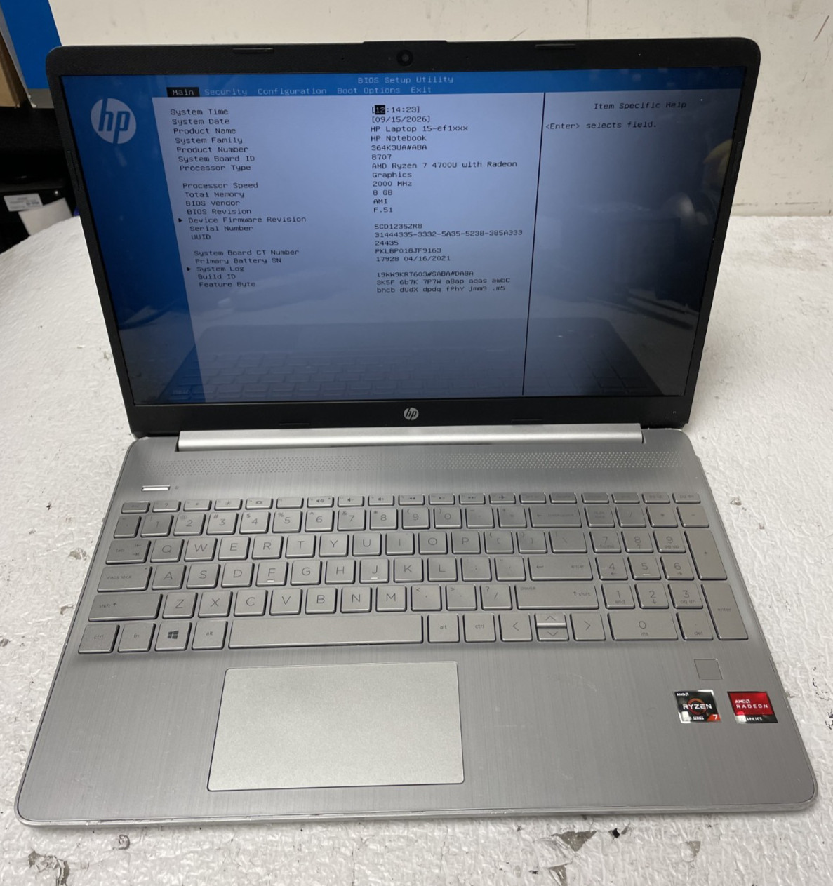 HP 15-ef1013dx 15.6" AMD Ryzen 7 4700U 2000MHz 8GB RAM NO SSD Parts *READ