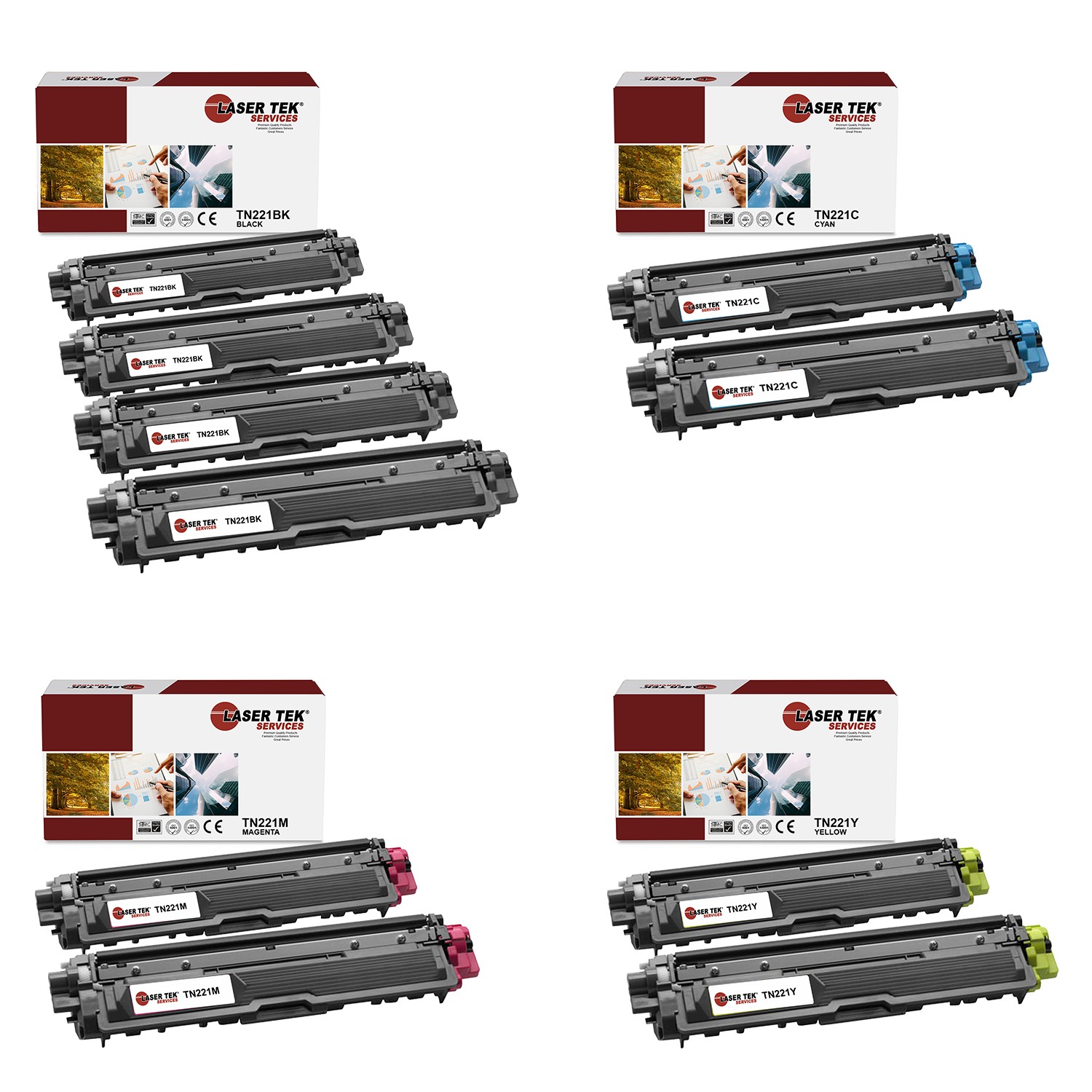 10Pk LTS TN-221 B C Y M Compatible for Brother HL3140CW 3142CW, MFC9130CW Toner