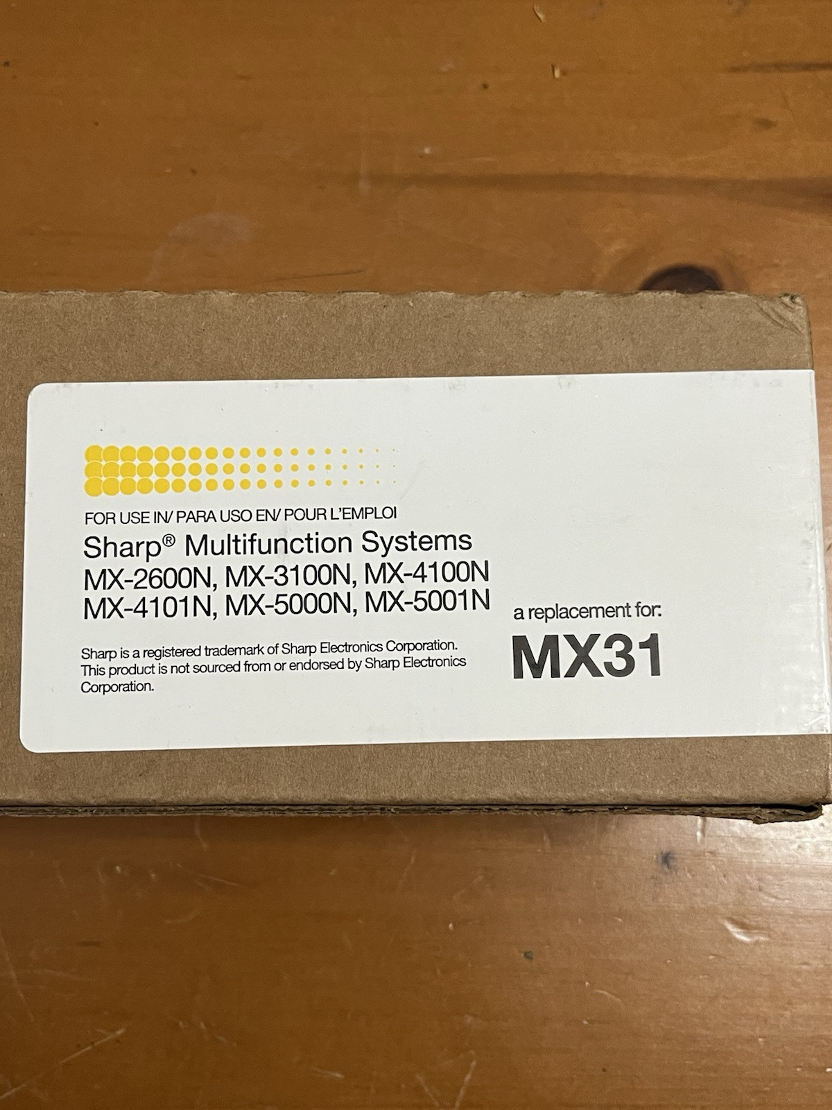 Sharp MX31 Yellow Toner Cartridge - MX-2600N/3100N/4100N/4101N/5000N/5001N .