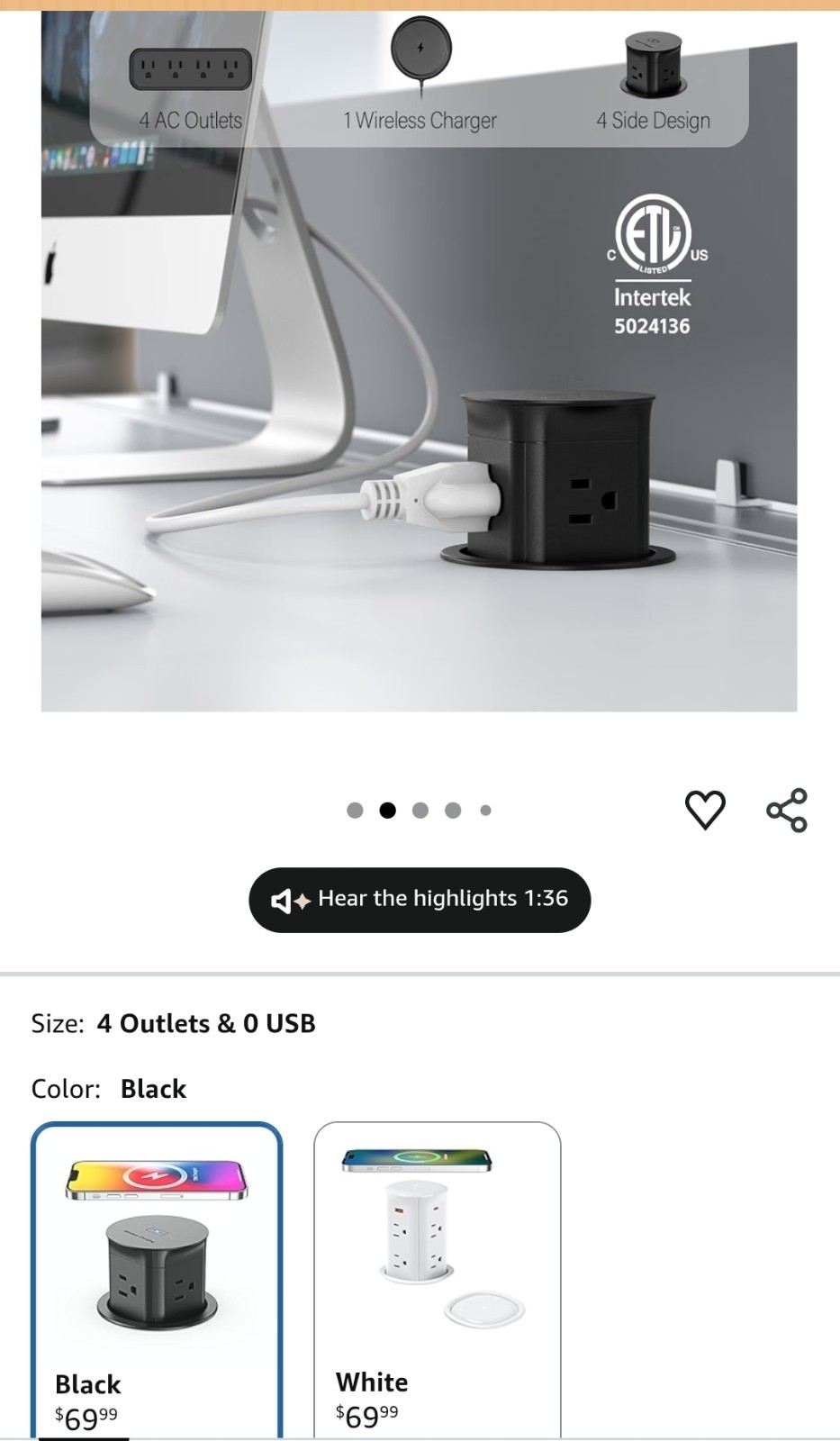 Jgstkcity Pop up Outlet wireless 15W+ 4 Outlets 