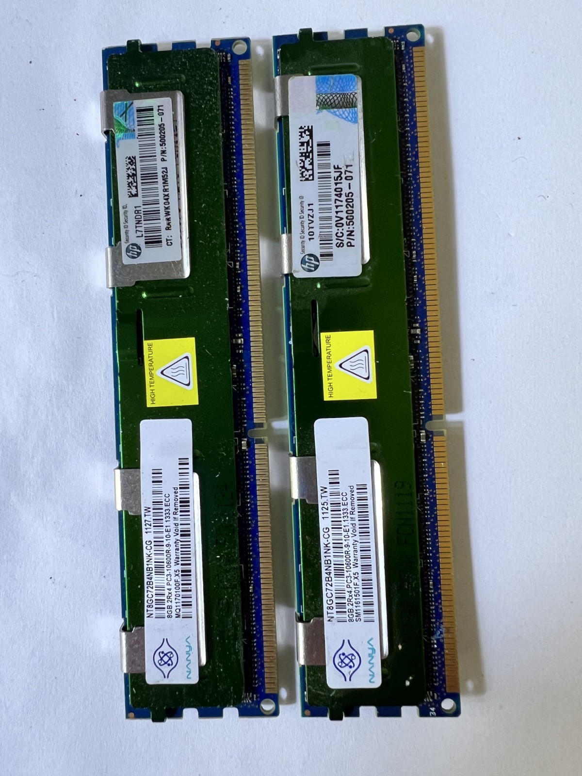 2X HP OEM NT8GC72B4NB1NJ-CG  - Nanya 8GB PC3-10600R DDR3 1333 CL9 REG ECC Memory