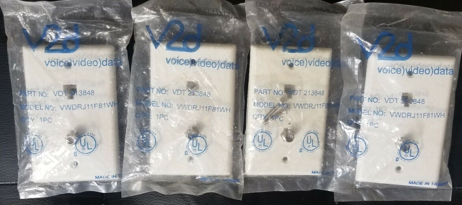 LOT OF 4 🆕🔥V2D Dual Outlet Coax Cable F81 White & RJ11 Telephone Wall Plate