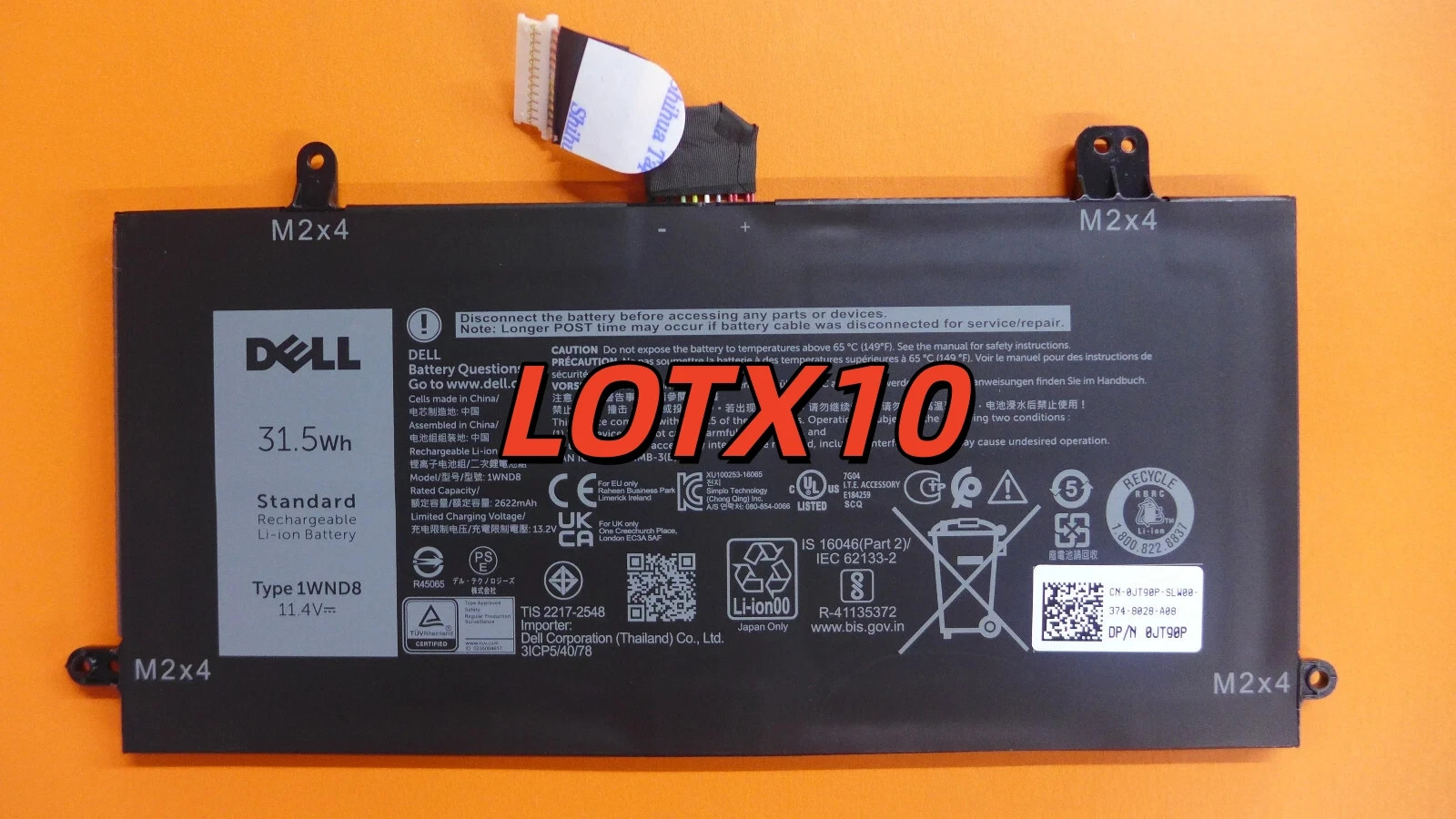 LOTX10 GENUINE DELL LATITUDE 5285 5290 2-IN-1 BATTERY 1WND8 JT90P 3-CELL 31.5WH
