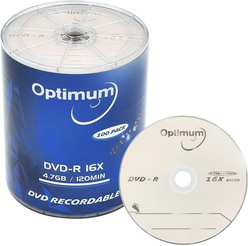 DVD-R Blank Discs 4.7GB 16X Recordable Disc - 100 Pack
