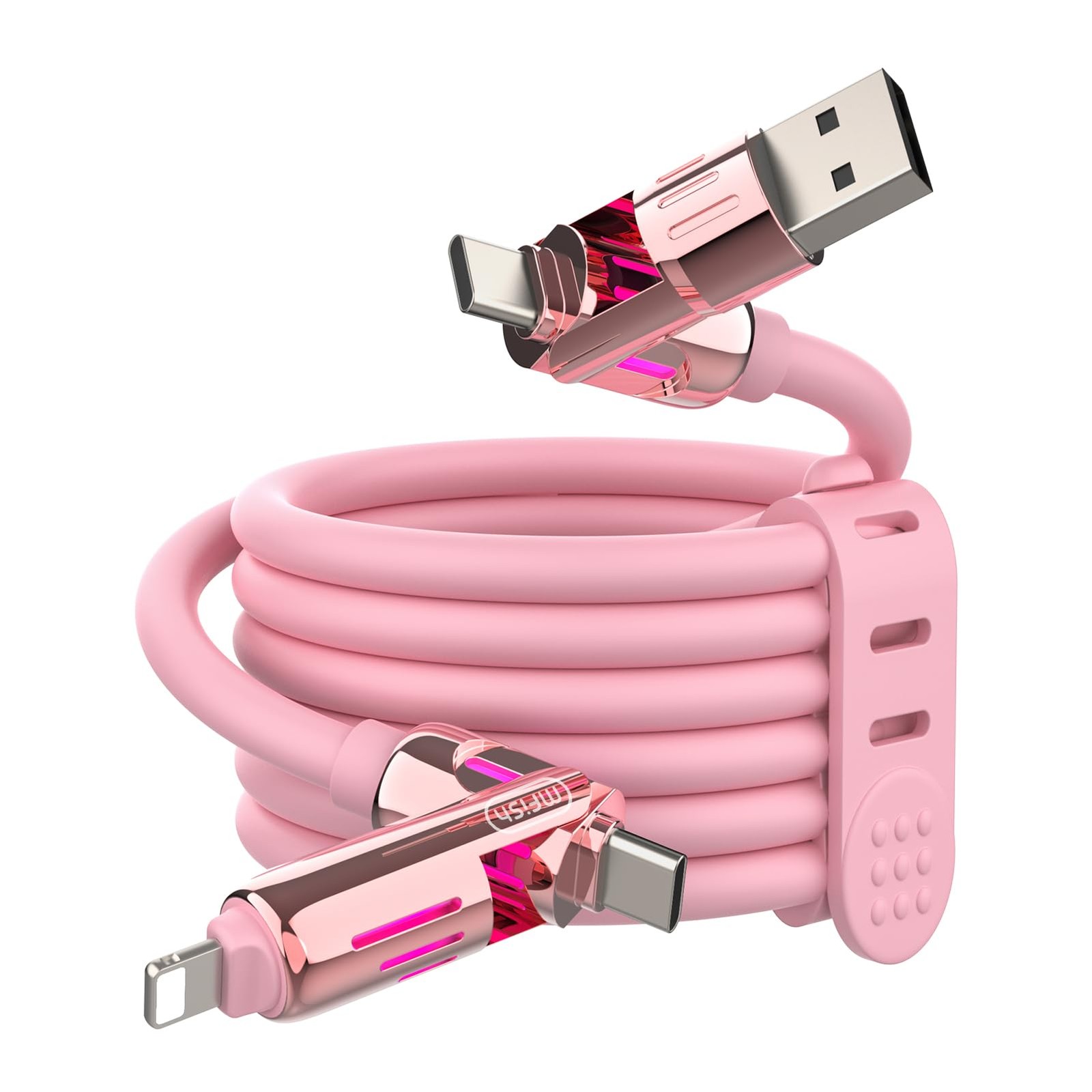 MFish 240W 4-in-1 Fast Charging Cable, Pink, 6.6FT 6.6FT, Pink