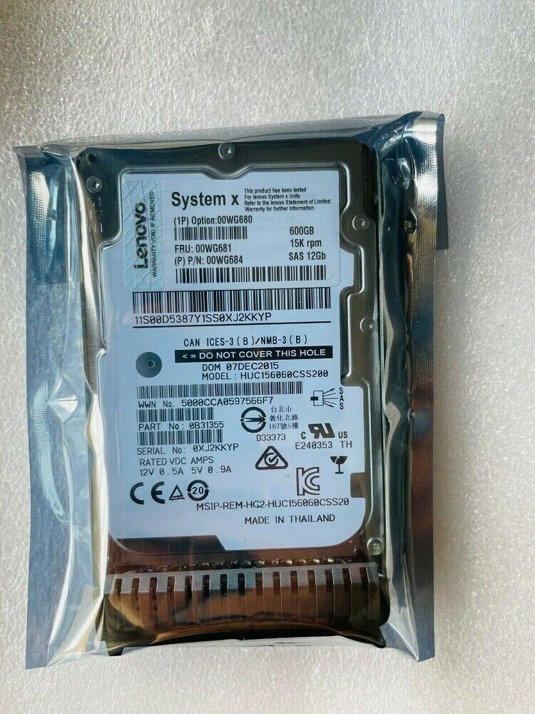 NEW IBM / Lenovo 00WG680 00WG681 600GB 15K 12G SAS 2.5" G3HS HARD DRIVE