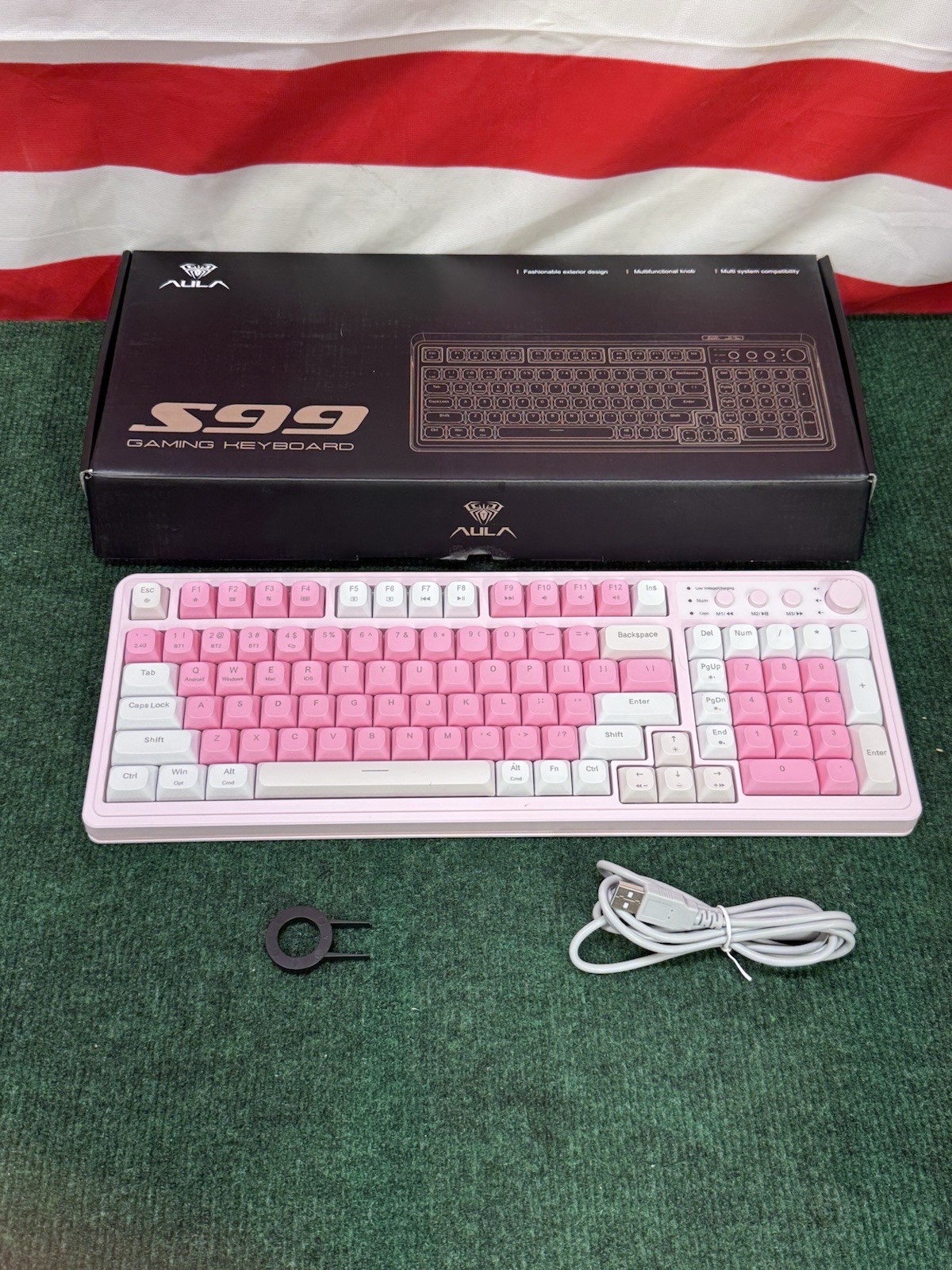 AULA 99 Key Keyboard, Wireless Pink Gaming Keyboard with Number Pad, RGB Backlit