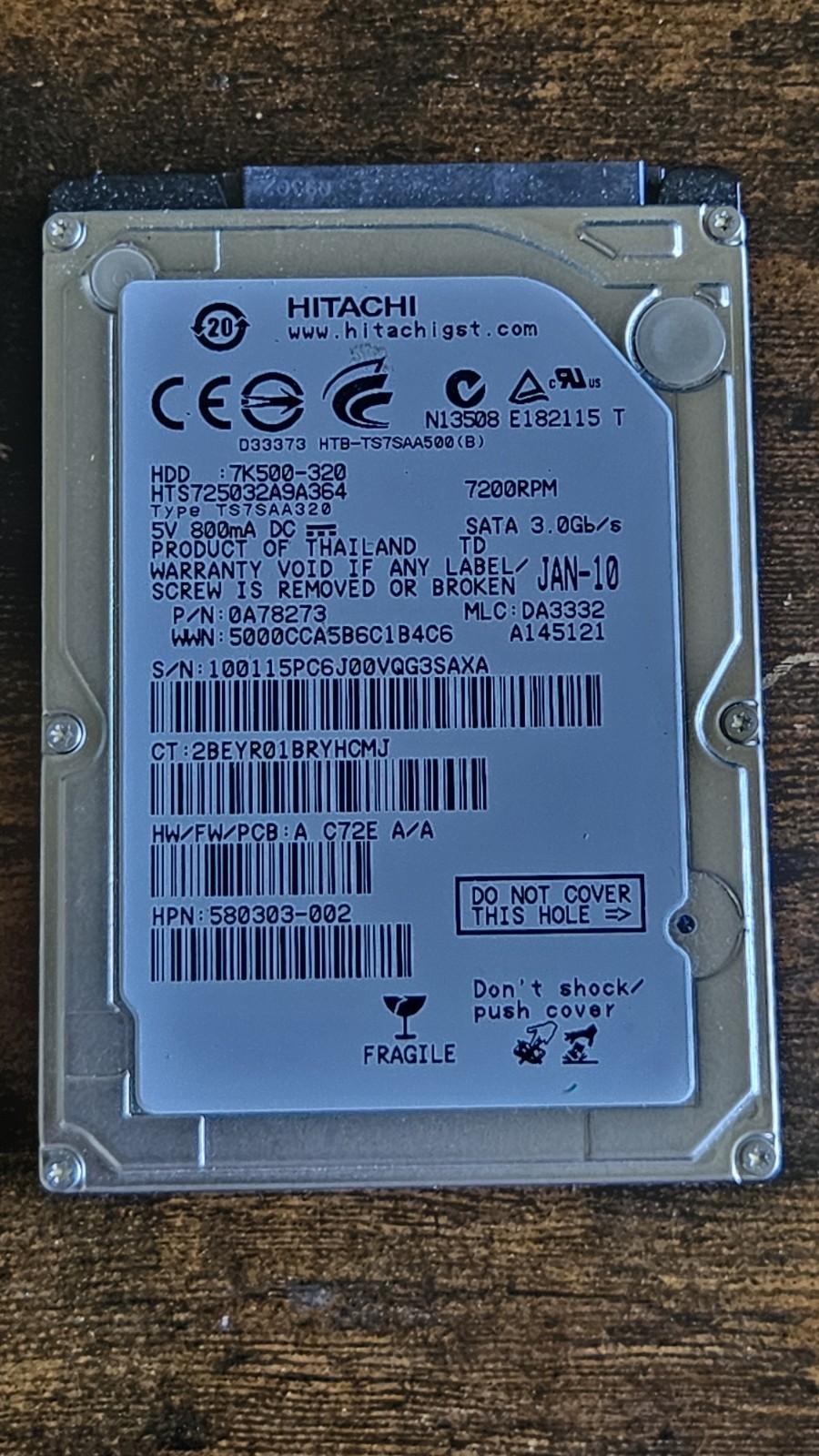 Hitachi 320GB 7200RPM 2.5" SATA Laptop Hard Drive HTS725032A9A364 Tested