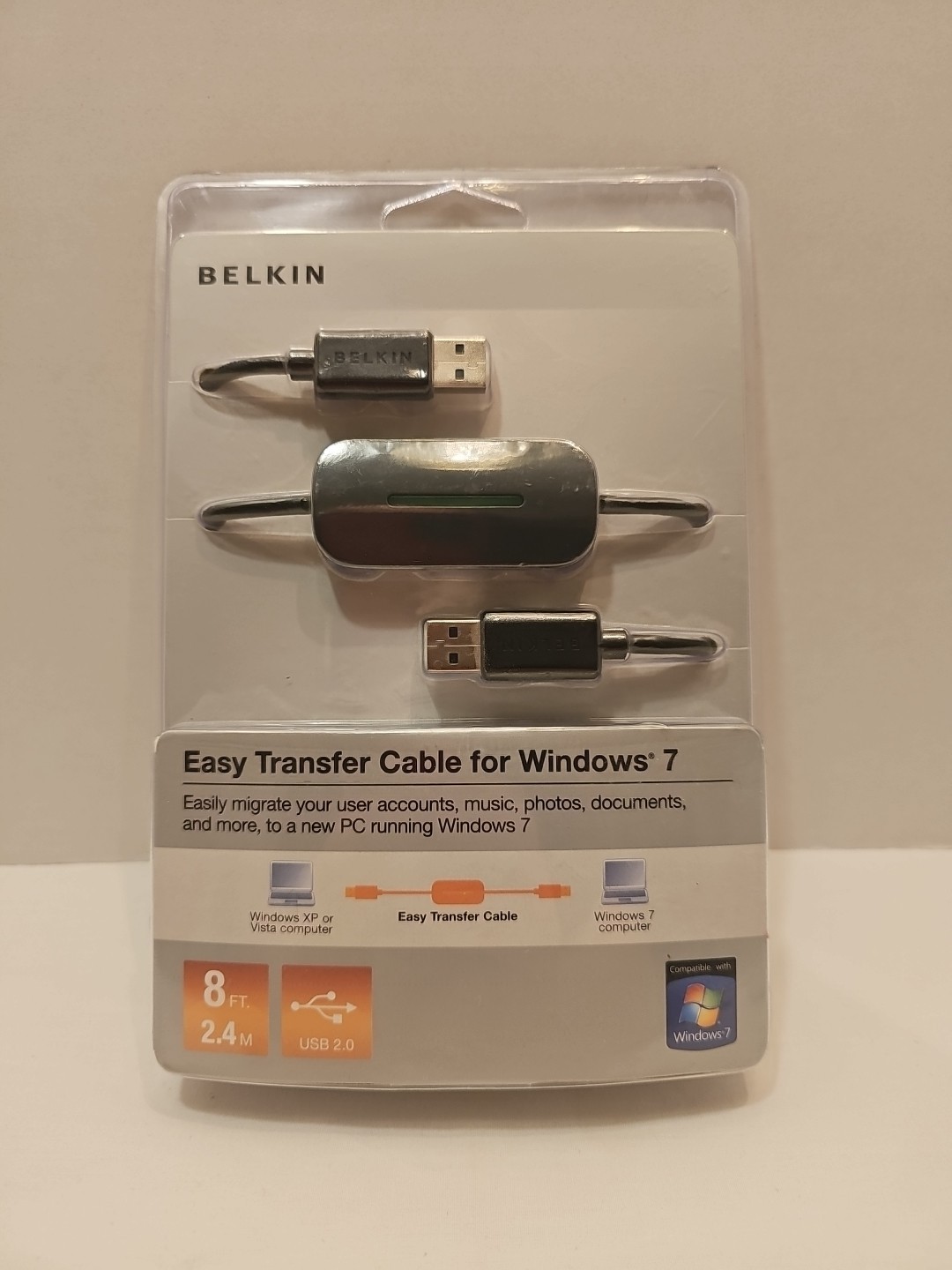 Belkin 8ft Double USB Transfer Cable:Windows XP or Vista to Windows 7 Sealed