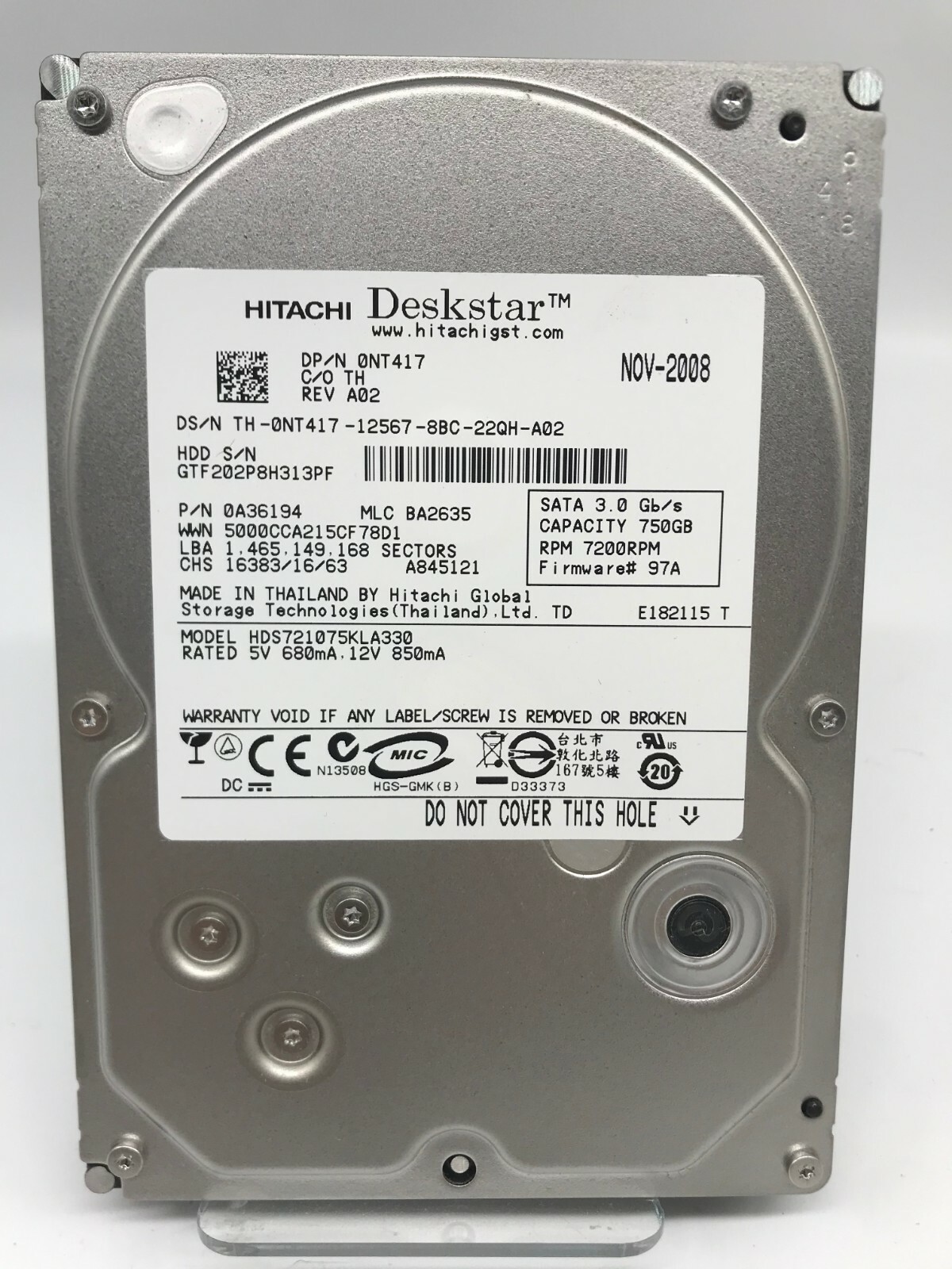 Hitachi HDS721075KLA330 PN:0A36194 MLC:BA2635 750gb 3.5" Sata HDD