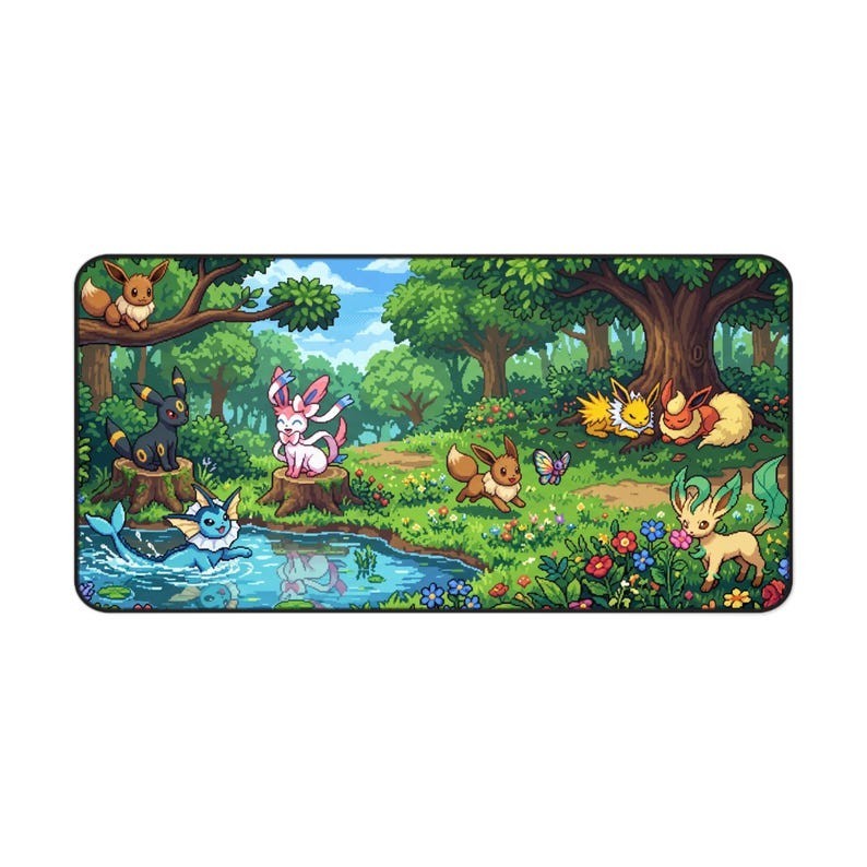 Eeveelution Enchanted Forest Desk Mat | Eevee Umbreon Vaporeon Mouse Pad