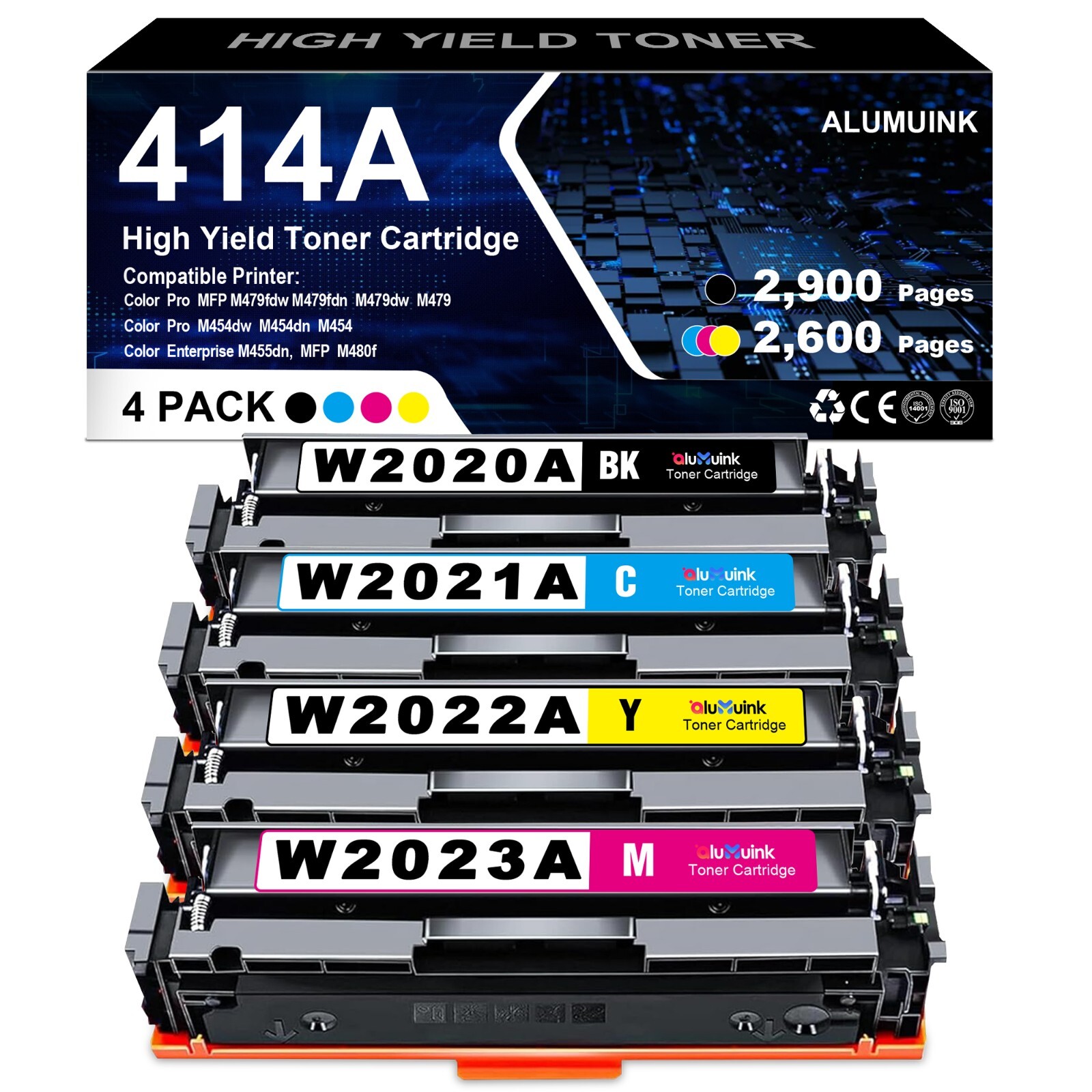 4PK Toner for HP 414A W2020A Color Laserjet Pro MFP M479fdn M479dw with Chip 