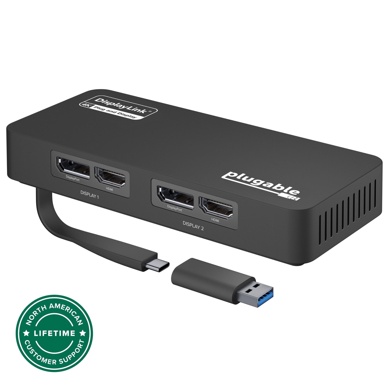 Plugable 4K DisplayPort and HDMI Dual Monitor Adapter for USB 3.0 and USB-C,