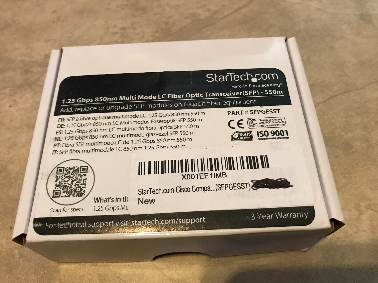 Startech Cisco Compatible Gigabit Fiber SFP Transceiver Module SFPGESST 550m NEW