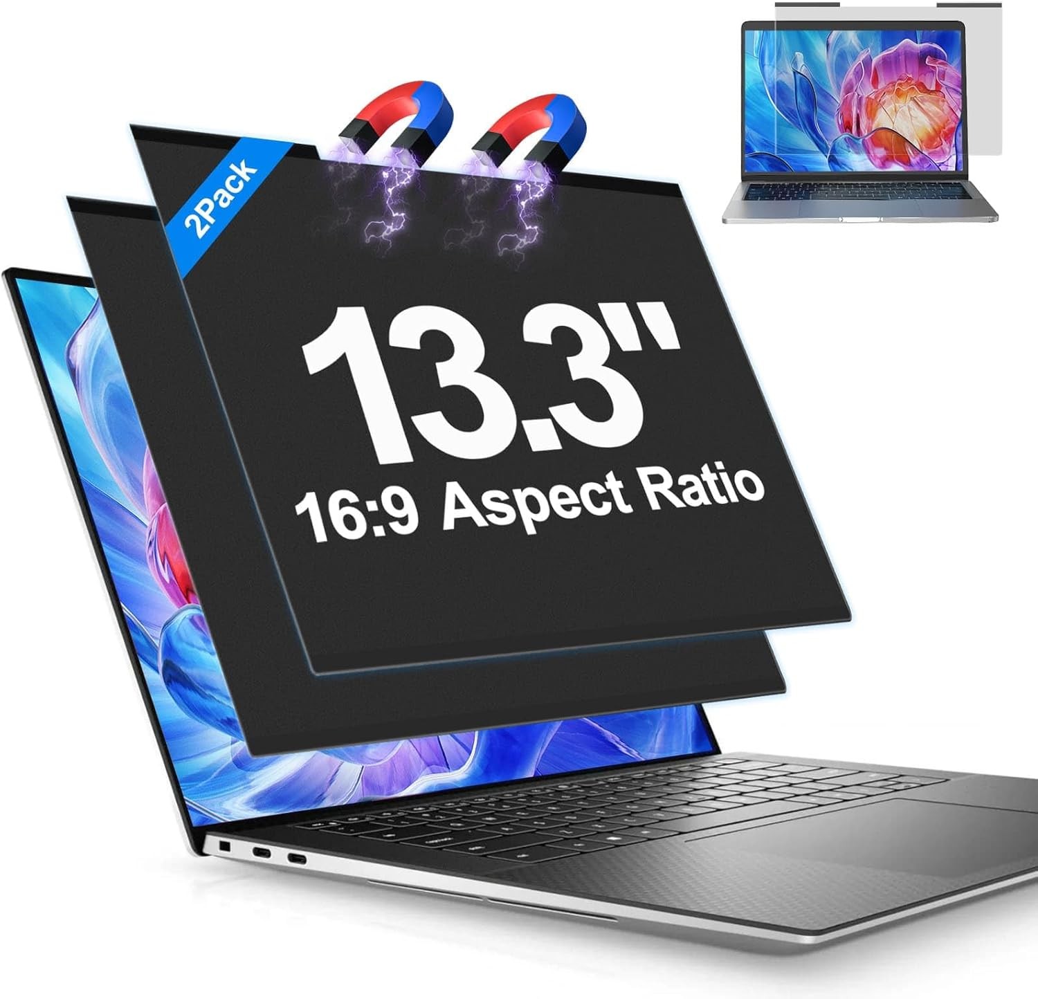 2Pack Magnetic Laptop Privacy Screen Filter 13.3 inch Anti Blue Light Protector