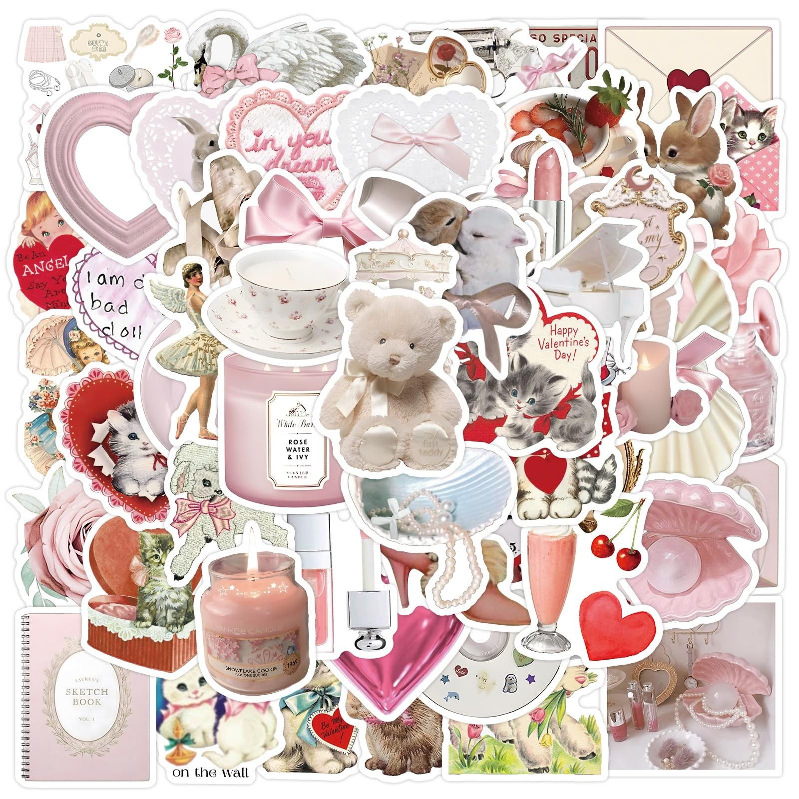 120pcs Cute Coquette Girls Stickers Pack, Pink 2-3inch(5-8cm), Pink-coquette