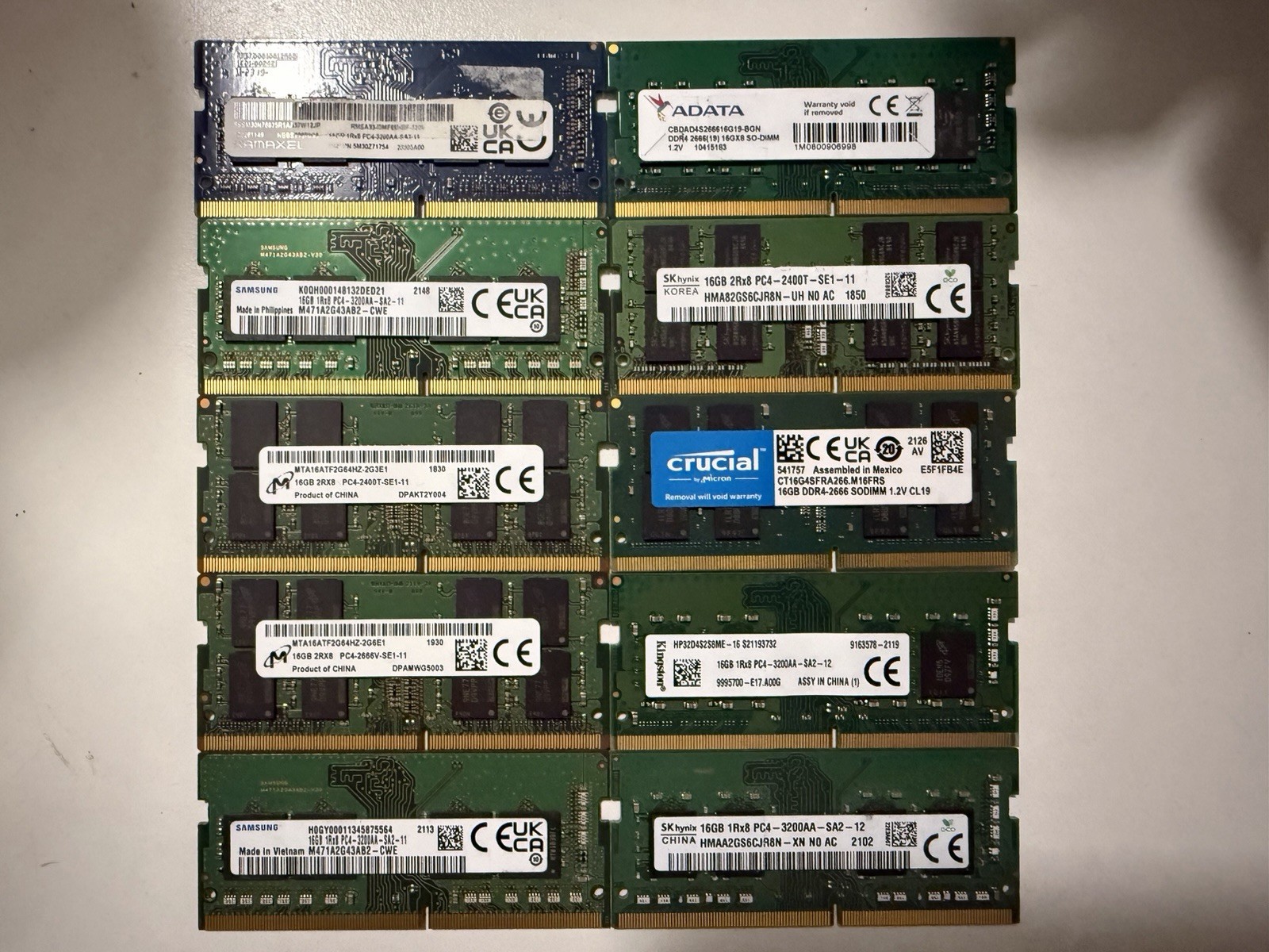 Lot of 10 /16GB DDR4 laptop RAM