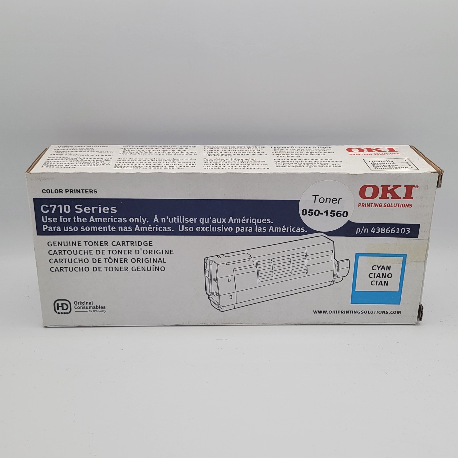 OKI C710 Series Toner 050-1560 Cyan Cartridge 43866103 (New)