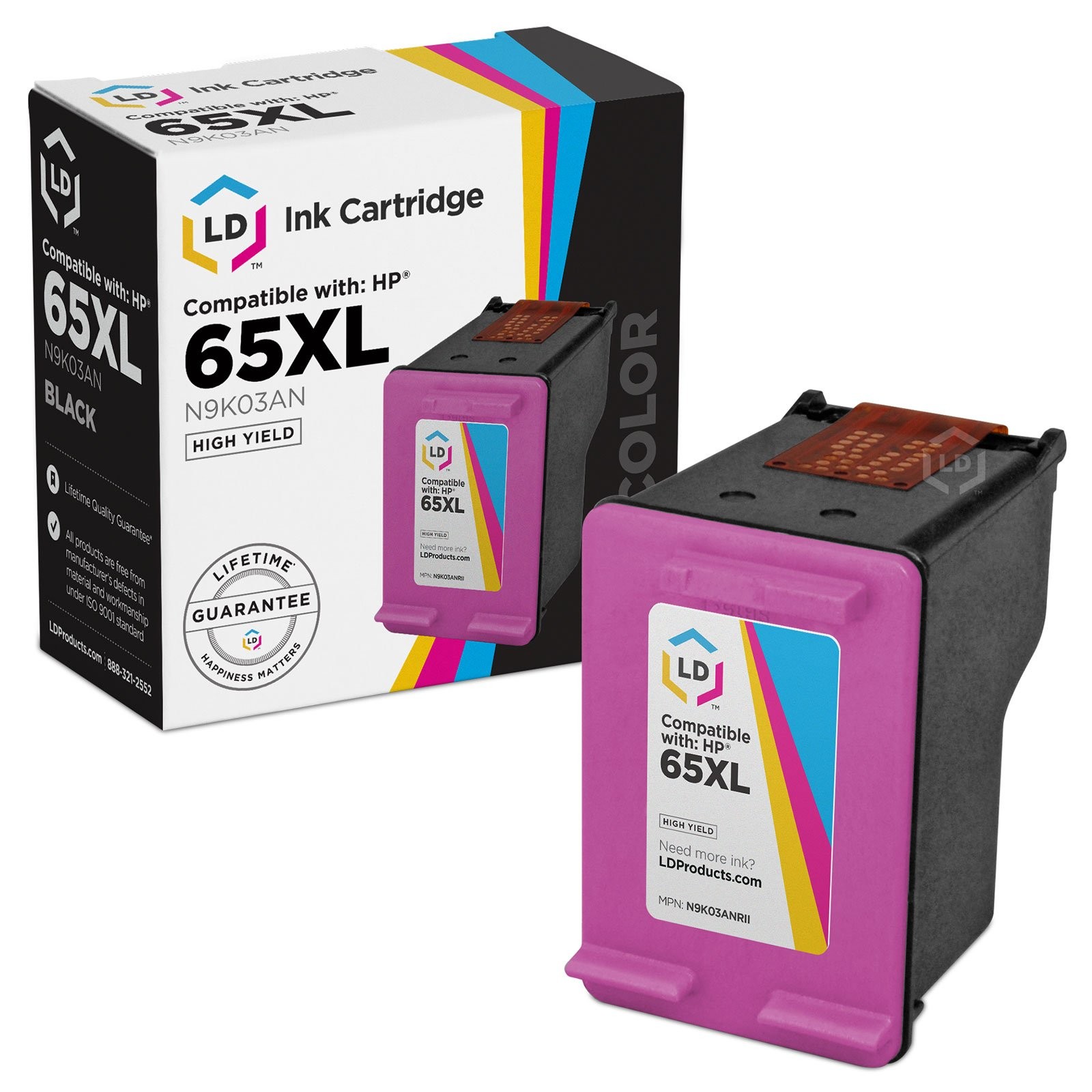 LD Reman Replacement for HP 65XL N9K03AN High Yield Color Ink Cartridge