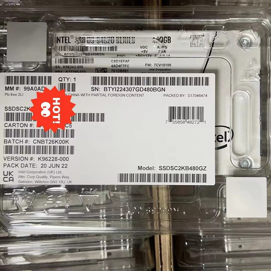 New Intel D3 S4520 480GB 2.5" 6Gb/s SATA III SSDSC2KB480GZ01 SSD