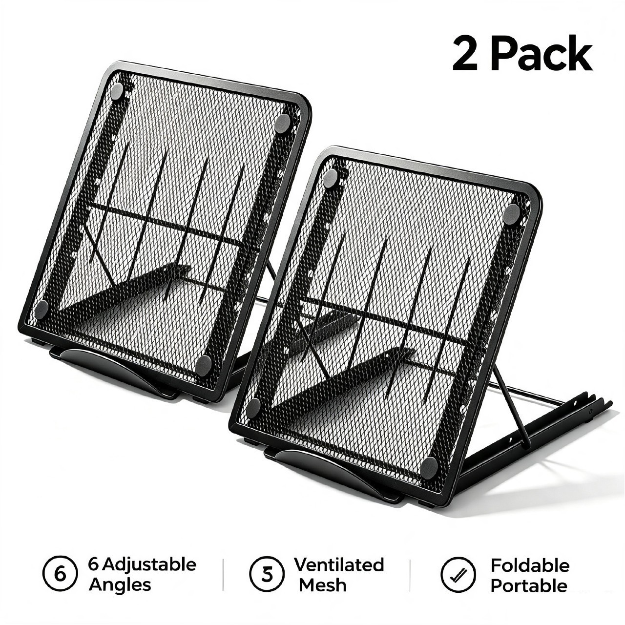 2PCS Foldable Aluminum Cooling Stand for Laptop 6-Angle Ergonomic Holder 10-14"