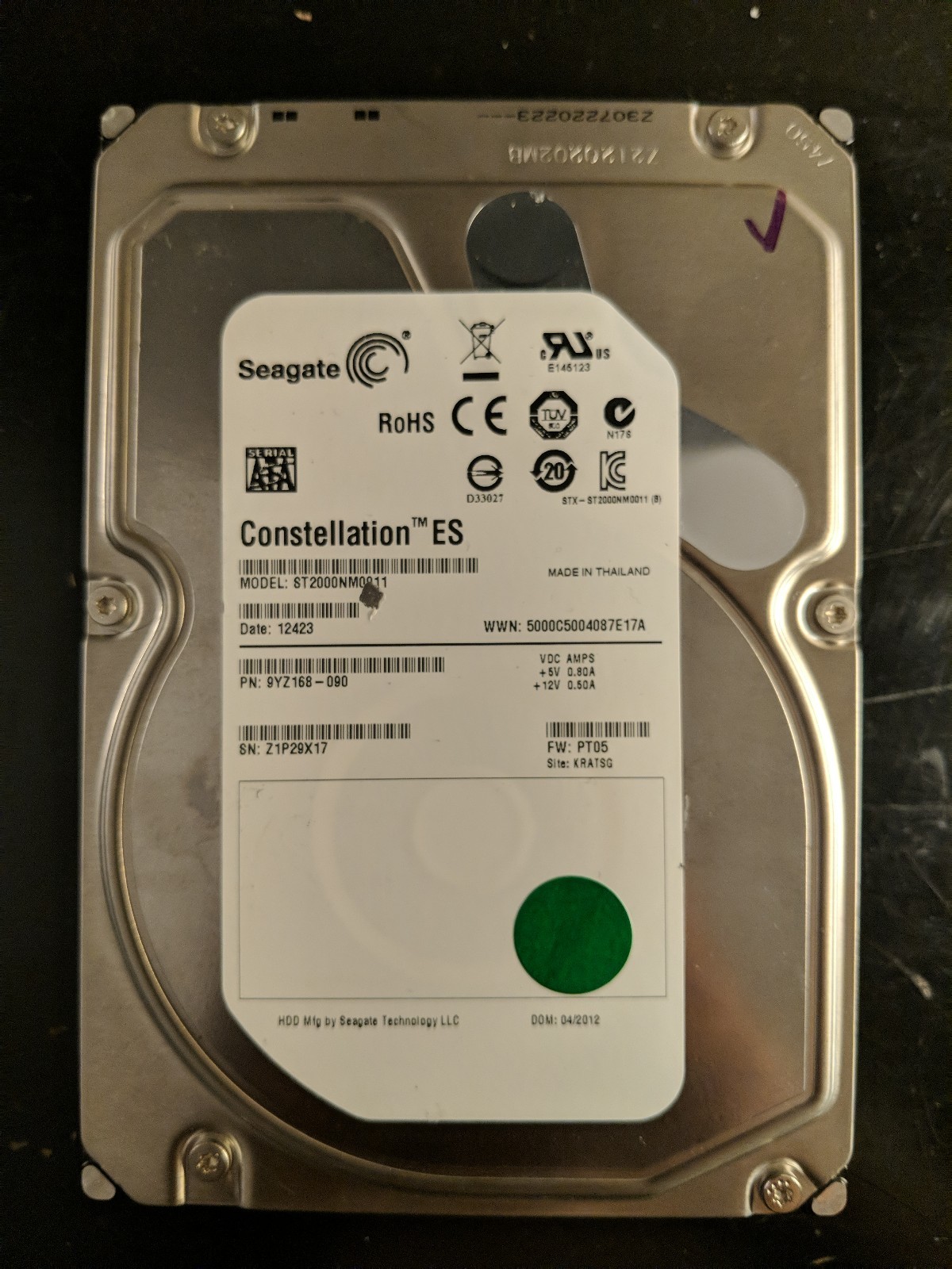 TESTED DONOR - Seagate ST2000NM0011 Constellation ES  9YZ168-090 PT05