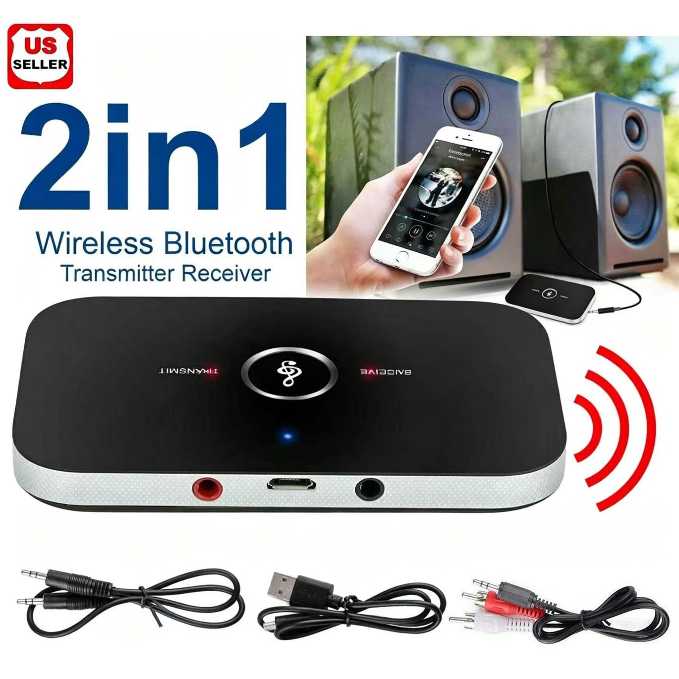 Bluetooth 5.0 Transmitter Receiver Wireless Audio 3.5mm Jack Aux Adapter 2 IN 1