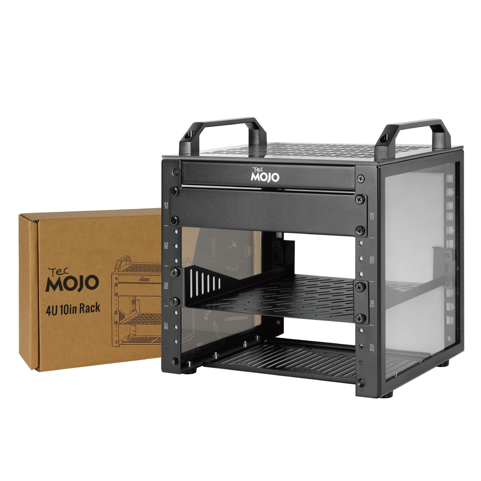 Tecmojo 4U Network Rack, 10 inch Mini Server Rack with 2 Side Translucent Pan