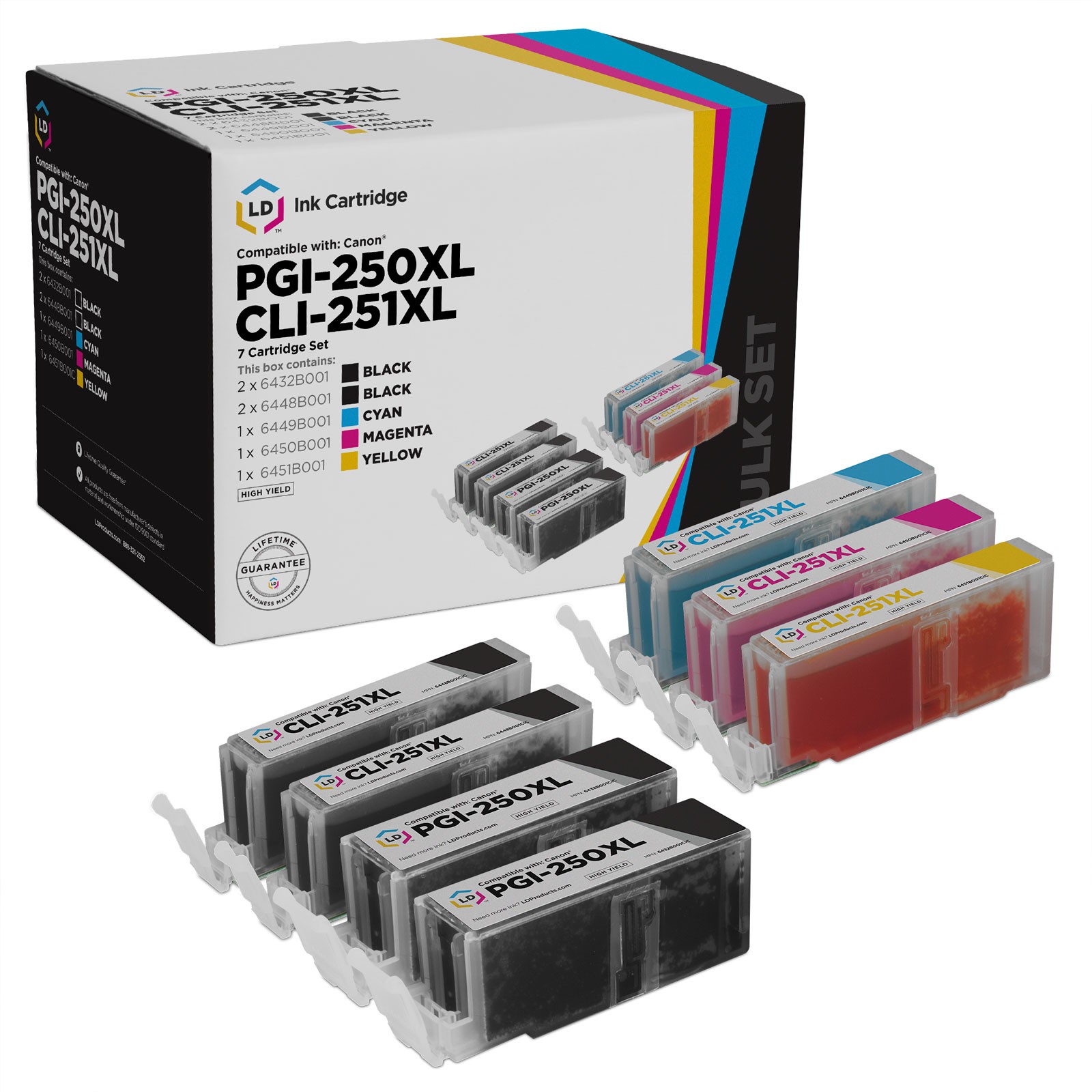 LD For Canon PGI-250XL CLI-251XL (7pk) 6432B001 6448B001 6449 6450 6451