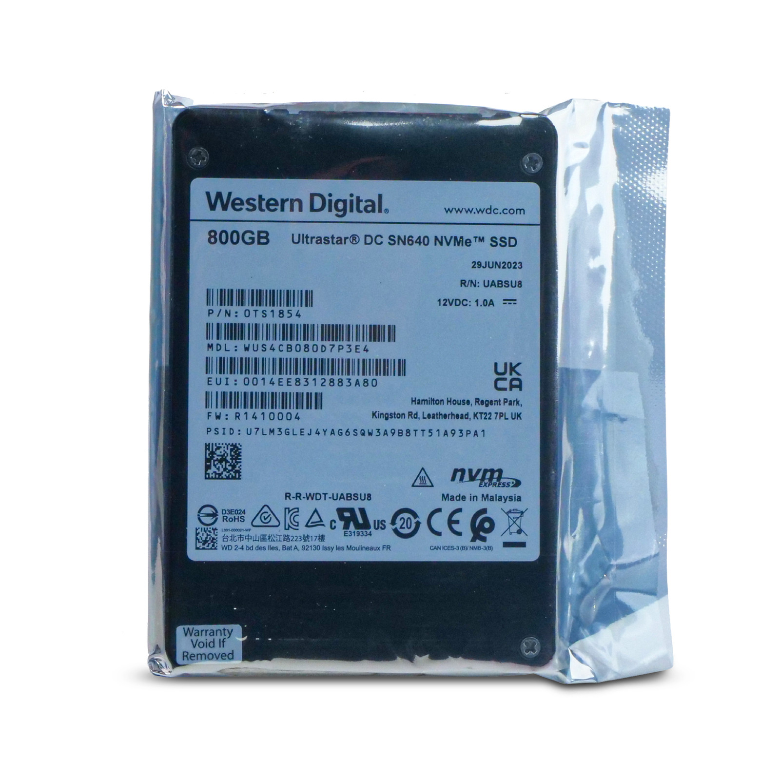 WD DC SN640 800GB WUS4CB080D7P3E4 0TS1854 PCIe Gen 3.1x4 4GB/s U.2 NVMe 2.5" SSD