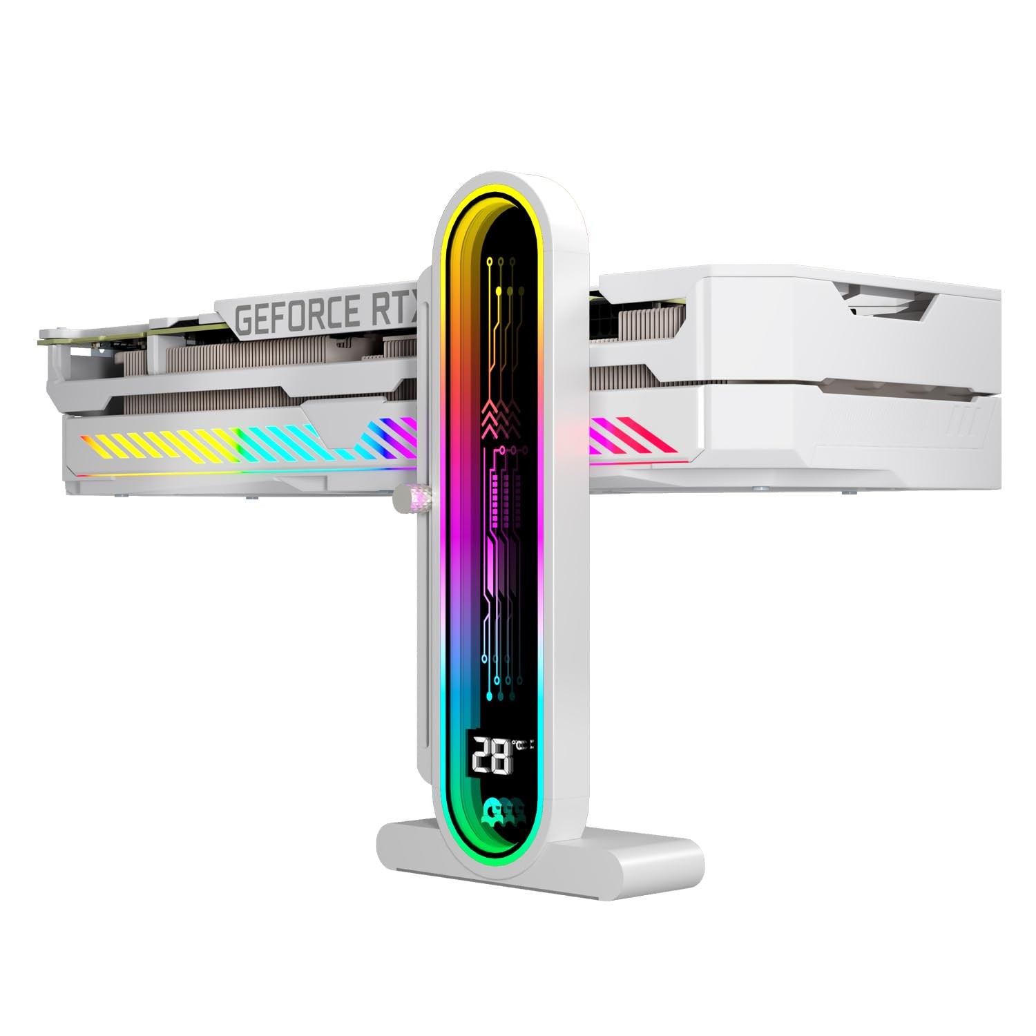 Height Adjustable ARGB GPU Support Bracket with Temp Display & RGB Lighting