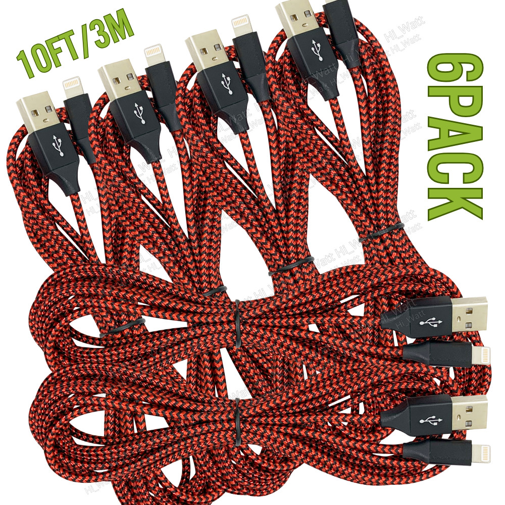 6Pack Lot USB Fast Charger Cable 10Ft For iPhone 13 12 11 8 7 6 XR Charging Cord