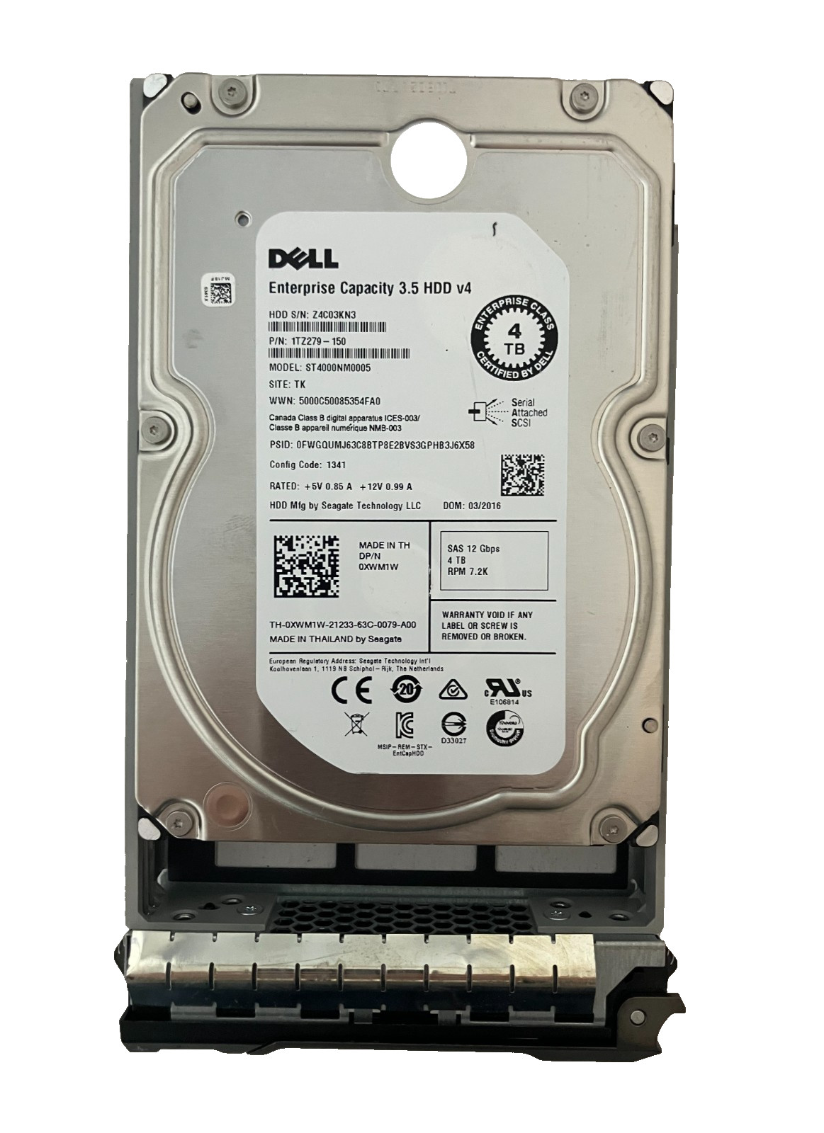 DELL ST4000NM0005 HDD 4TB SAS 12Gb/s 7.2K 3.5" 0XWM1W 512 b/s