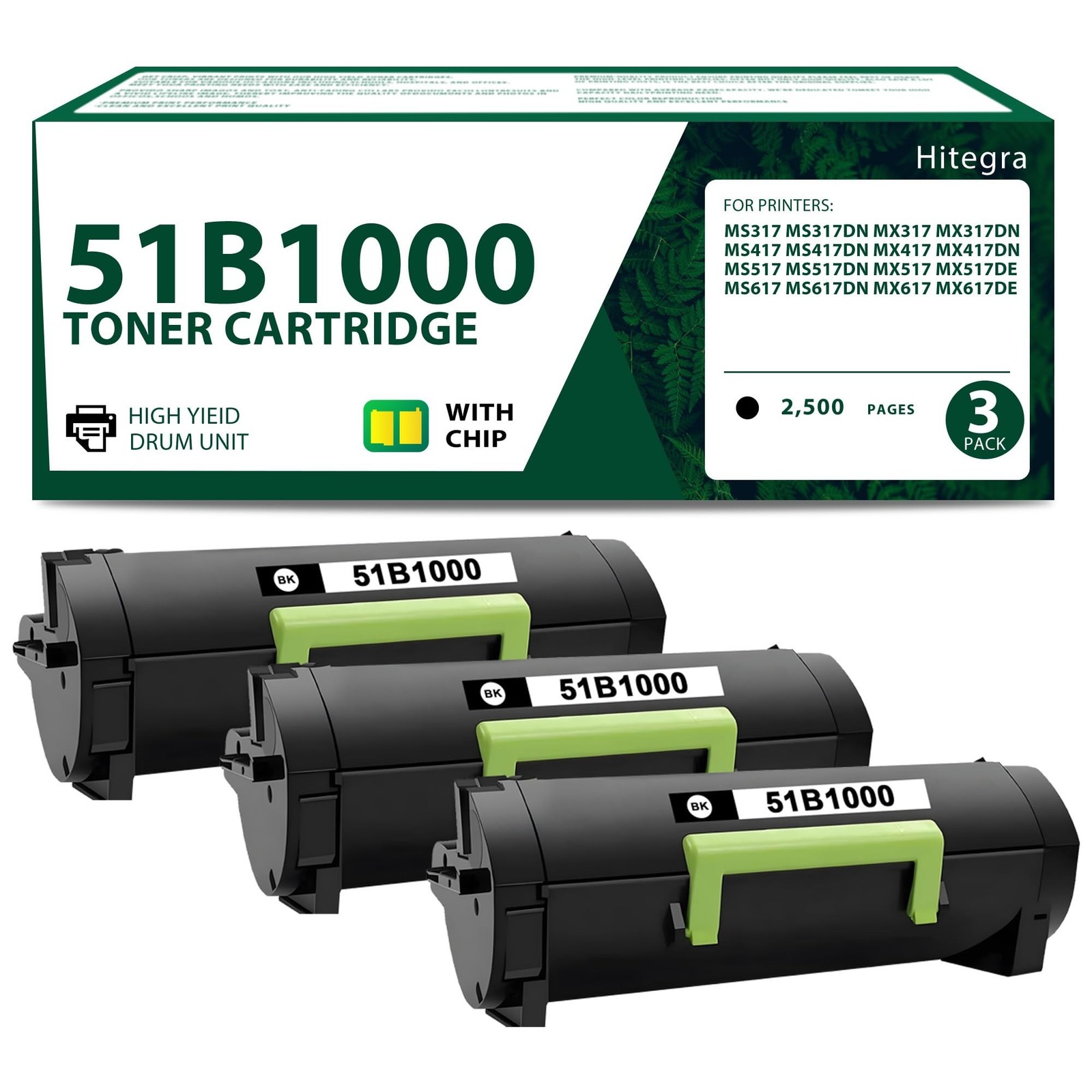 51B1000 Toner Cartridges Black with New Chip 51B2000 51B00A0 | Replacement fo...