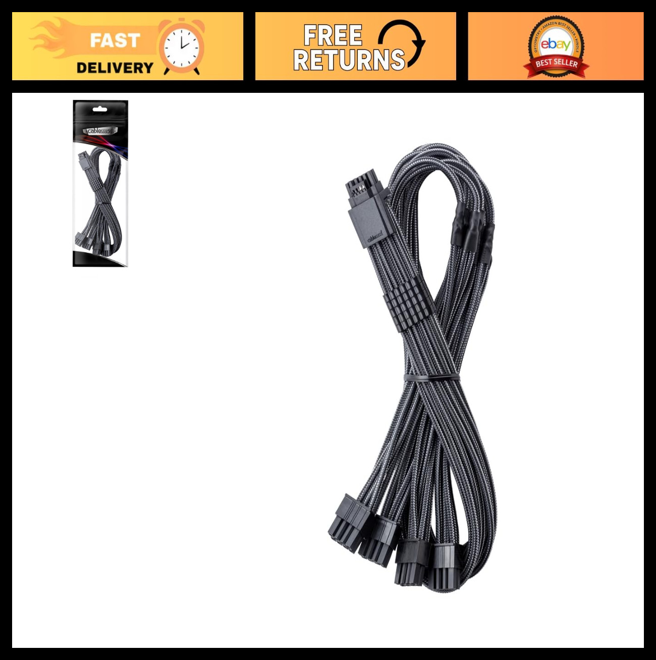 12V 2x6 PCIe Cable, ModMesh Sleeved, 16-pin to Quad 8-pin, 60cm, StealthSense, E