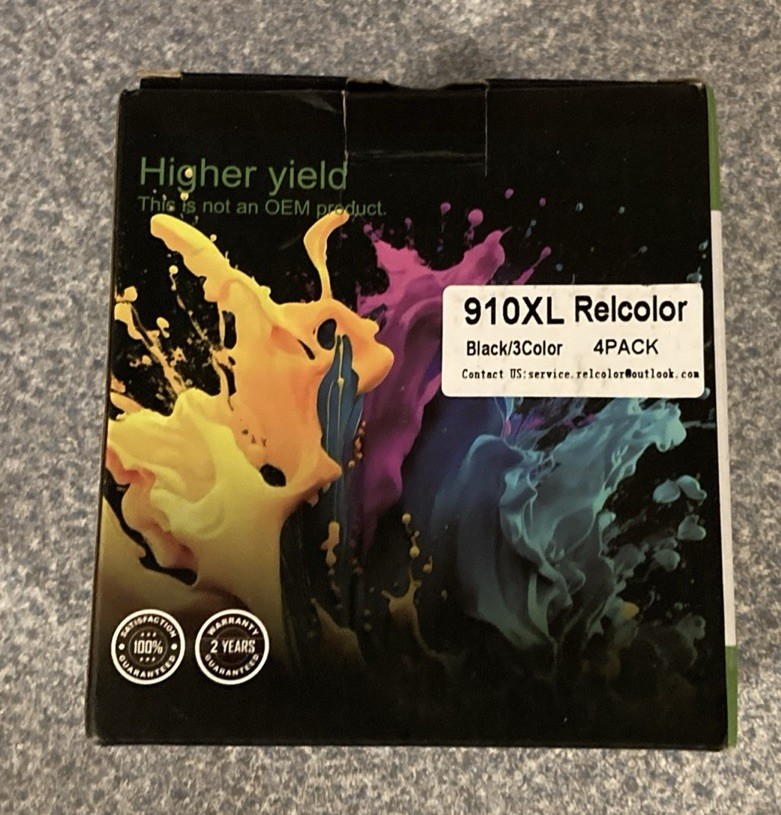 RELCOLOR 910XL Higher Yield Printer Ink Cartridges Black Cyan Magenta Yellow 