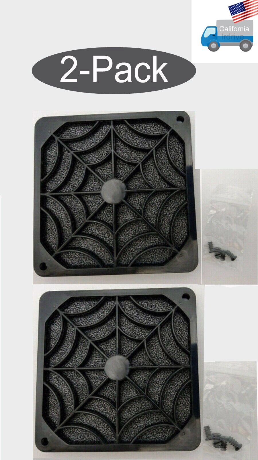 LOT 2-Pack: NEW Black Plastic Filter/ Guard for 92mm/ 90mm PC Case Cooling Fan
