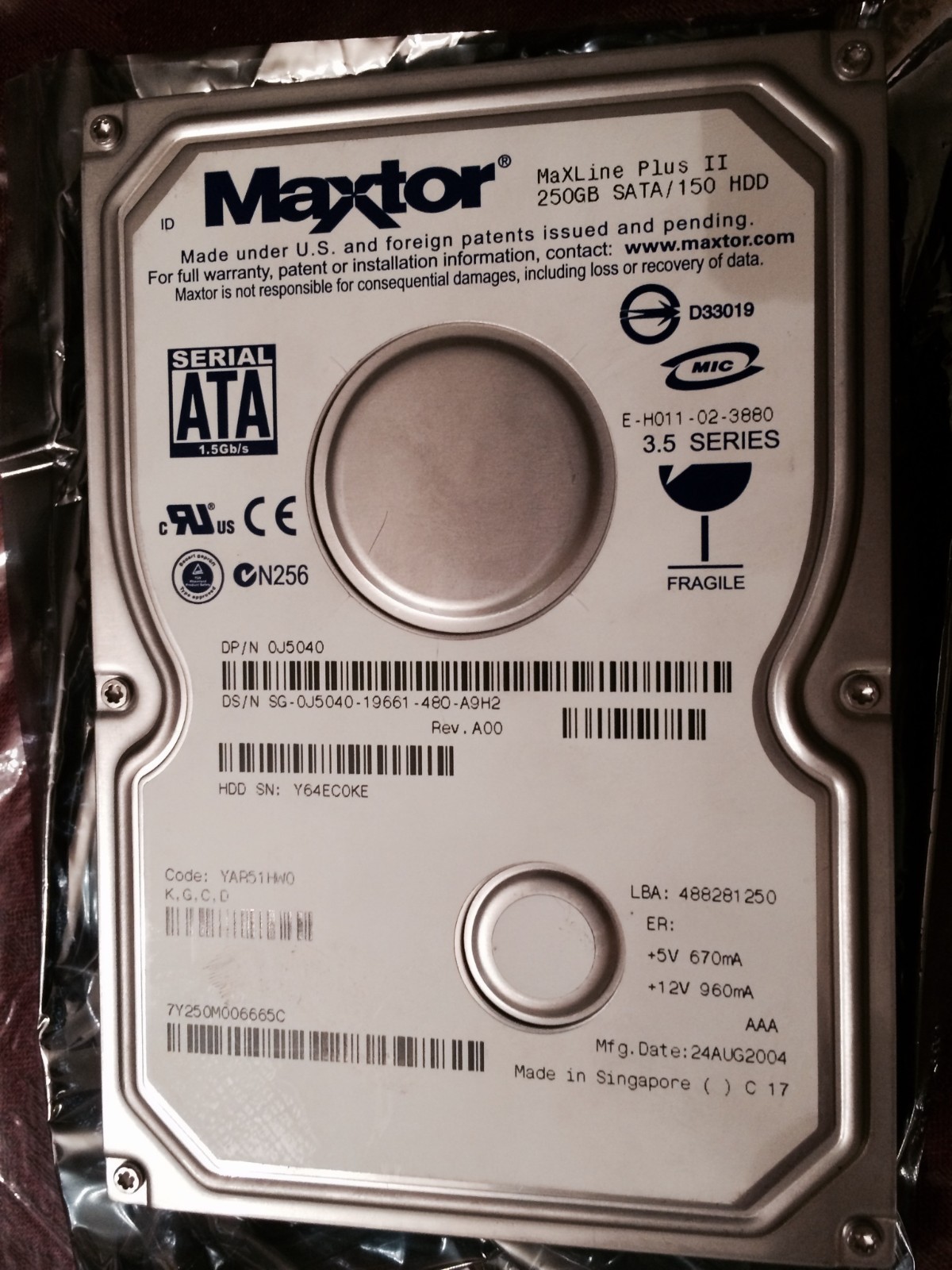 ***Excellent Condition***Maxtor 250GB MaxLine Plus II SATA Drive (Dell# 0J5040)