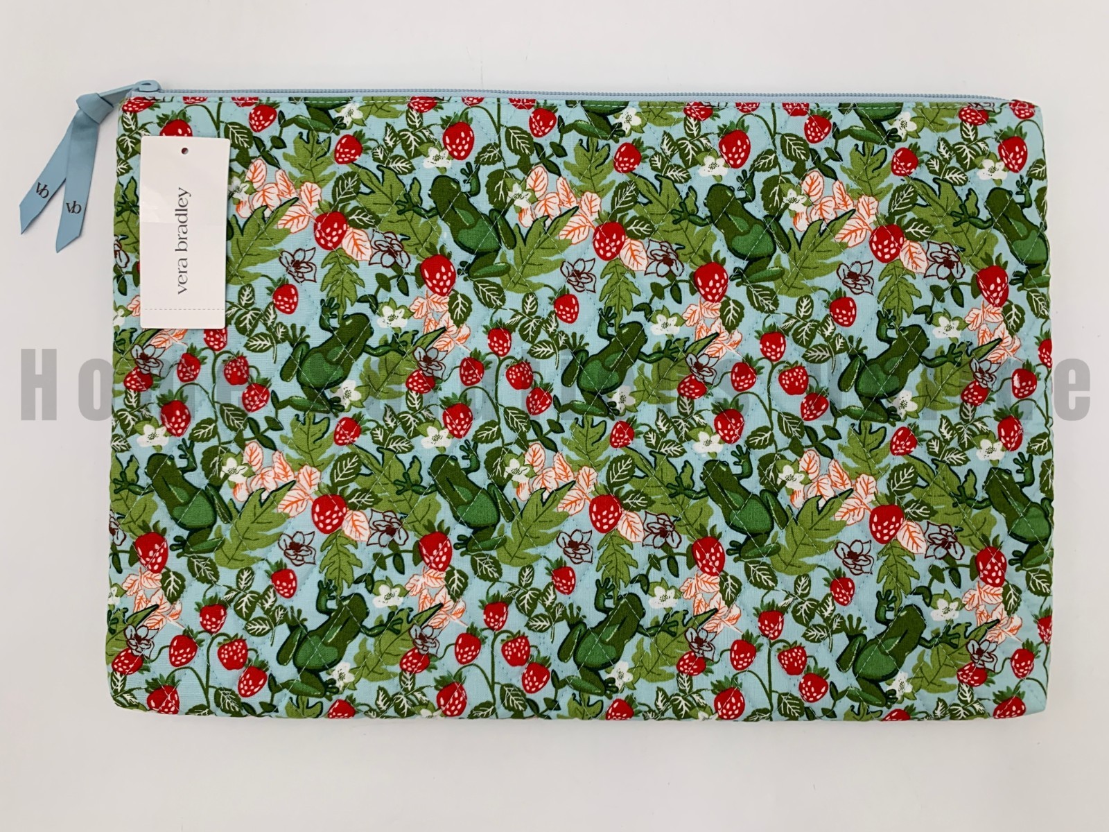 Vera Bradley Frogberry Strawberry Garden Blue Essential Laptop Pouch #K109