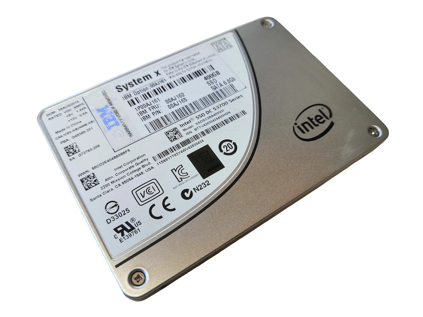 IBM/Intel SSD SATA 2.5" 400GB 6Gbps 00AJ165