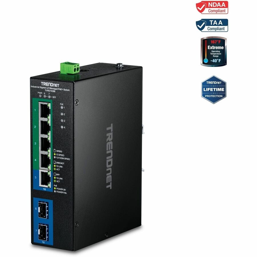 TRENDnet 7-Port Industrial Gigabit L2 Managed PoE+ DINRail Switch 24 57V