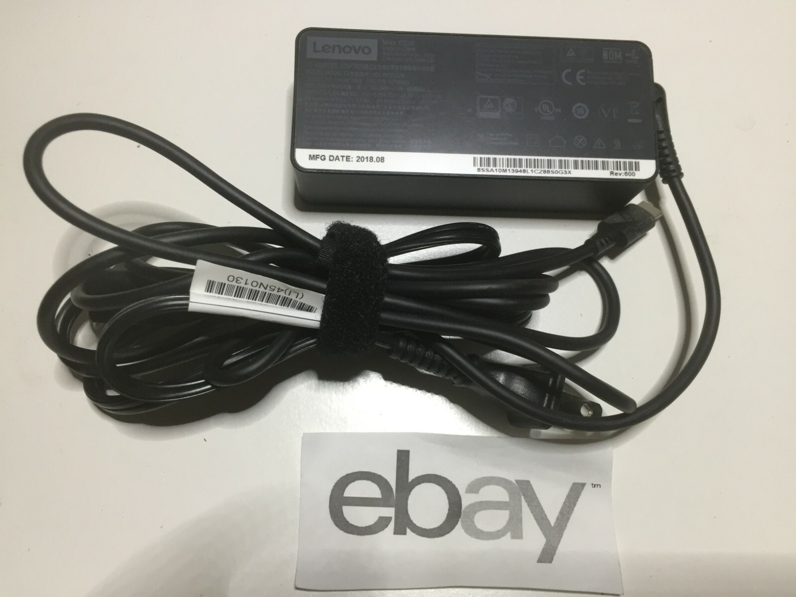 Genuine Lenovo 65w USB-C ADLX65YLC2A Power Charger Adapter w/ Power Cable OEM