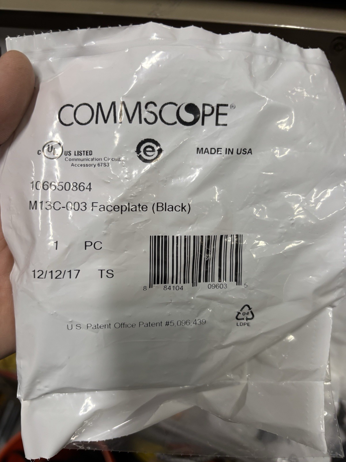 Commscope M13C-003 3-Port M-Series Black Furniture Faceplate