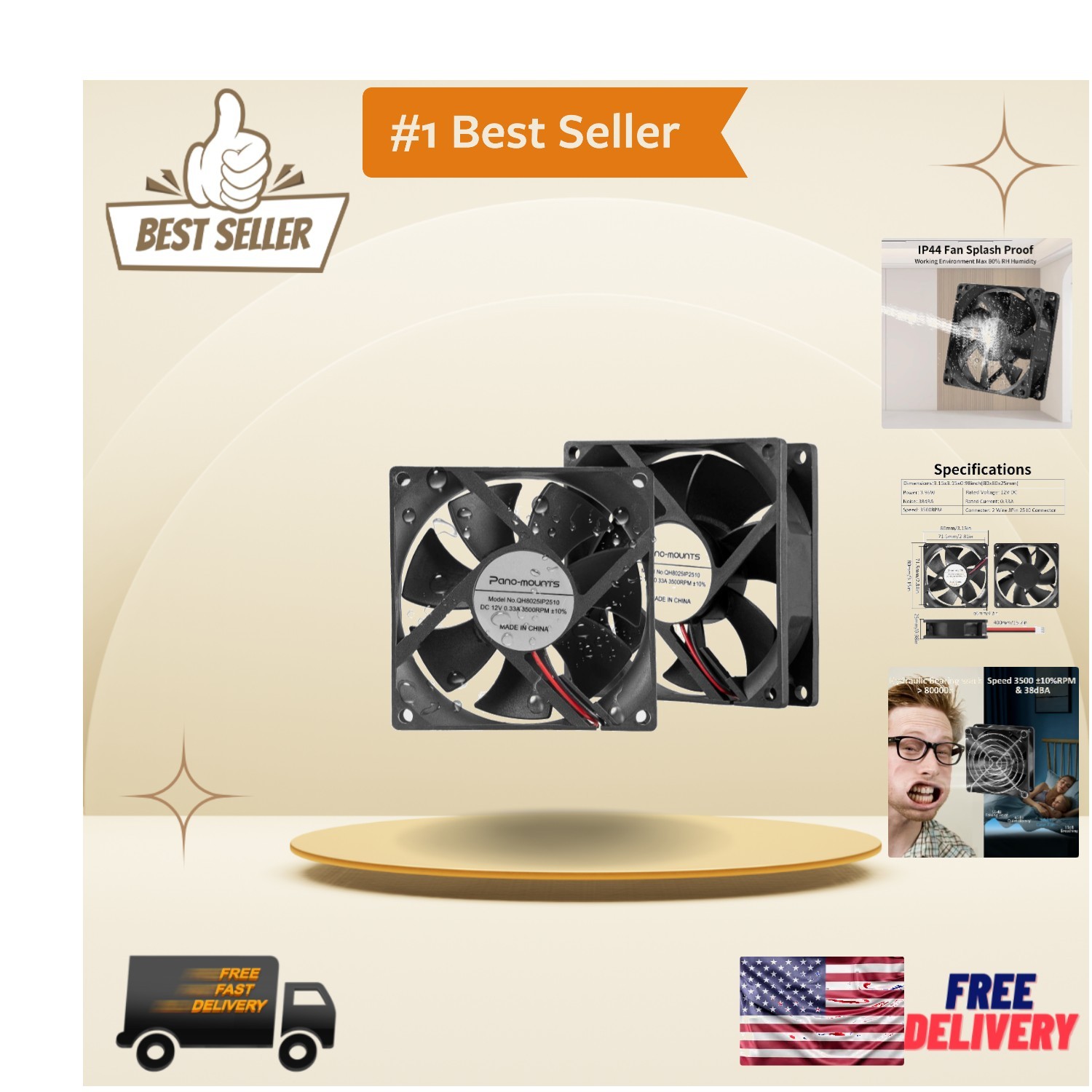 High Efficiency 80mm 12V Cooling Fan 2-Piece Set - For Industrial and Home Use