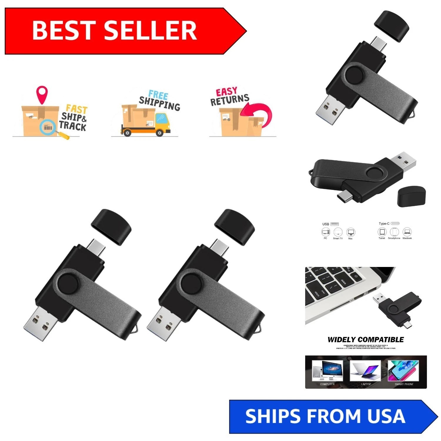 Versatile 256GB Dual USB Drive - USB-C & USB-A - Perfect Storage for All Devices