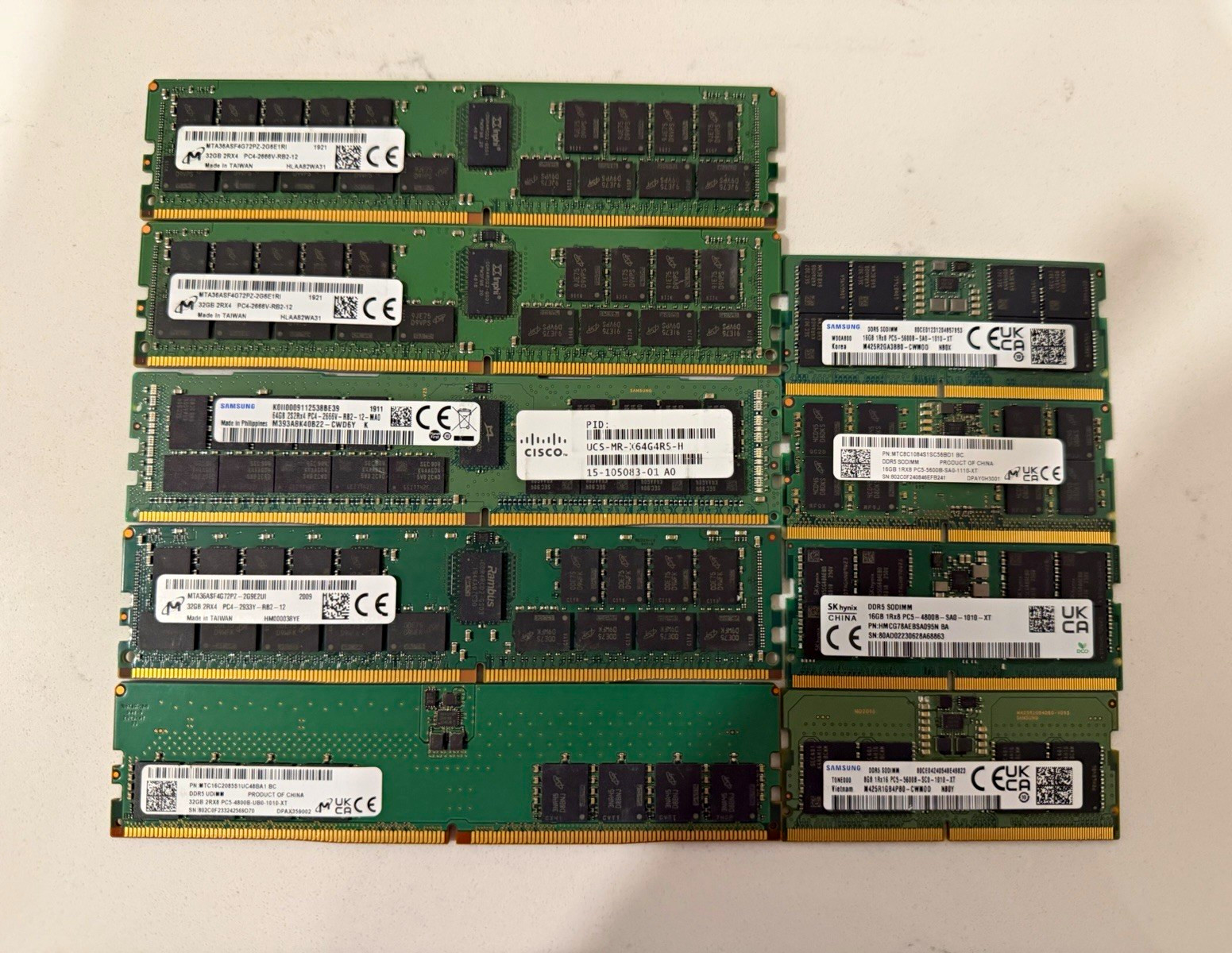 Lot of 9 RAM Sticks DDR4 DDR5 Server Desktop Laptop AS-IS For Parts or Repair