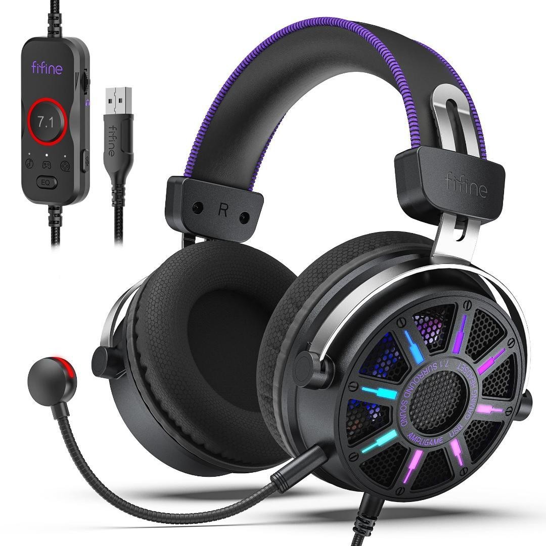 FIFINE H19BP USB Wired Open Back Gaming Headset 7.1 Surround Sound PC PS5 Unused
