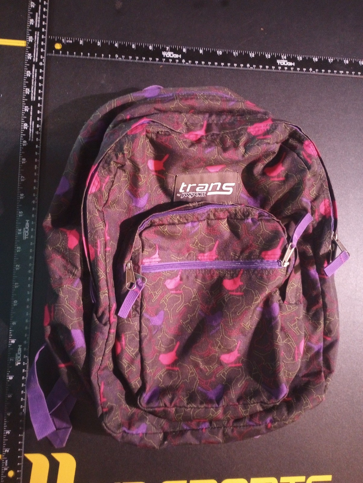 Trans by Jansport Backpack Black Pink Purple Birds School Traveling Camping