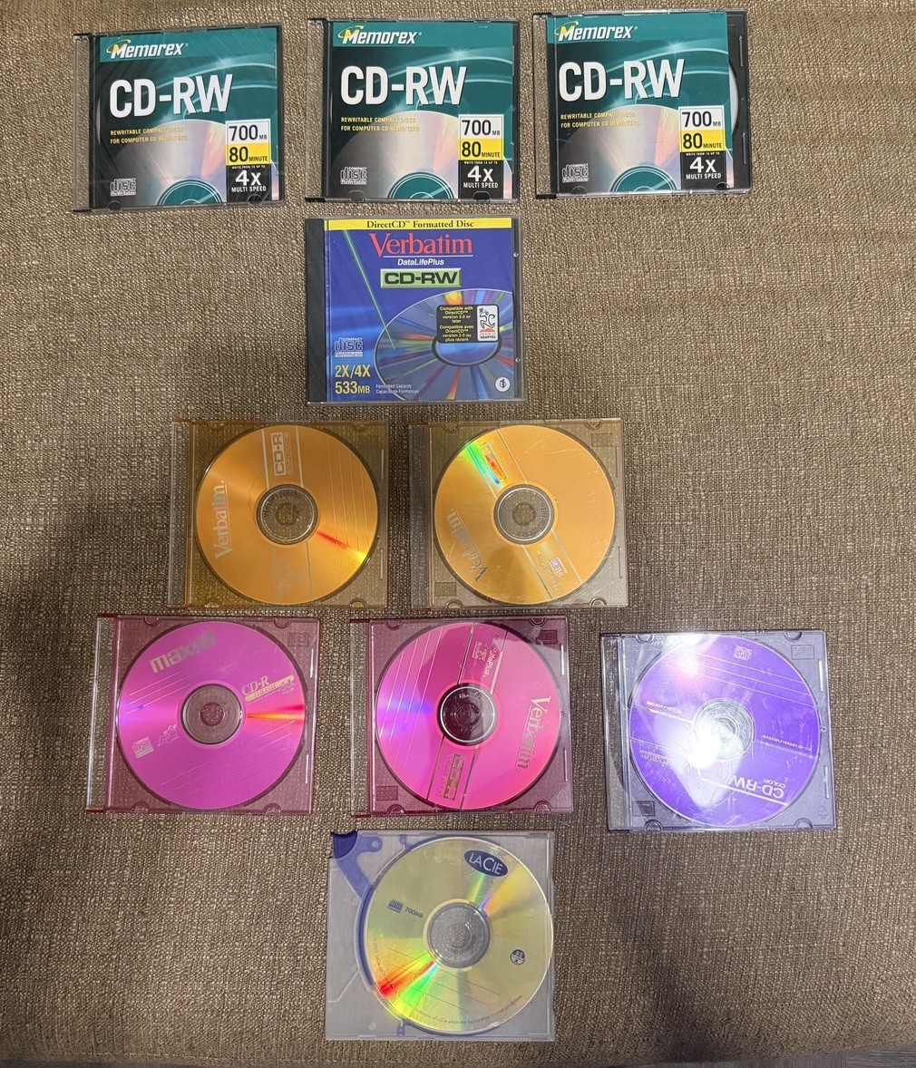 Mixed Lot 10 CD RW DVD RW Rewritable Recordabl Discs Office Data Media 2 Sealed